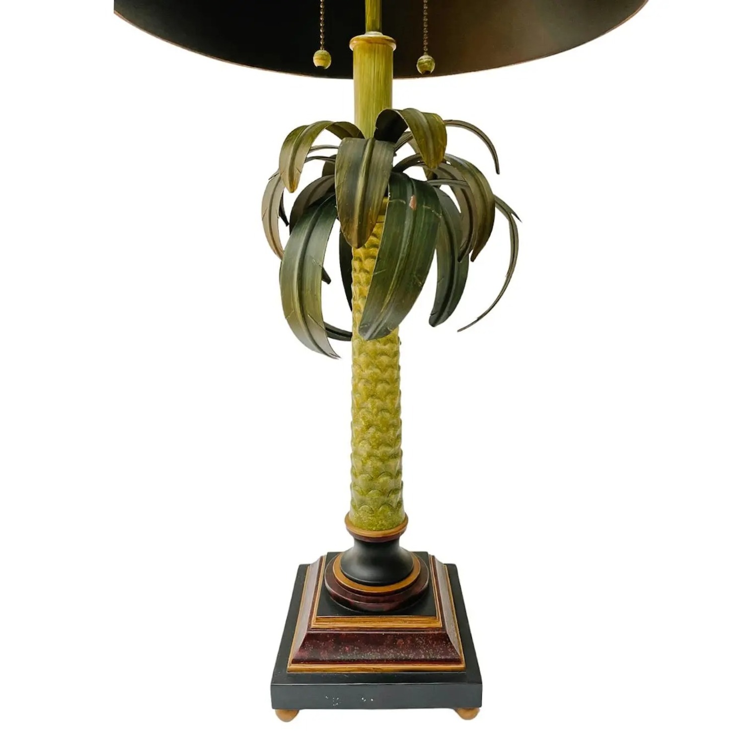 1970 Tole Palm Tree Table Lamp With Tole Shade - image-3