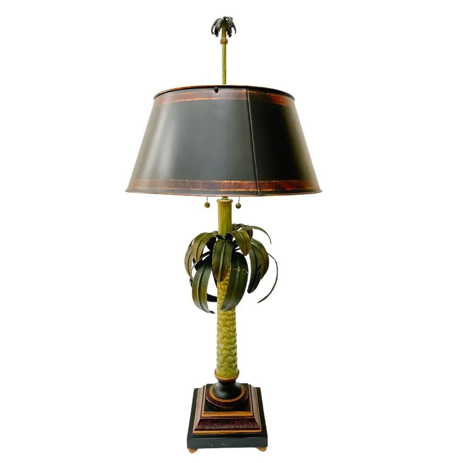 1970 Tole Palm Tree Table Lamp With Tole Shade - image-4