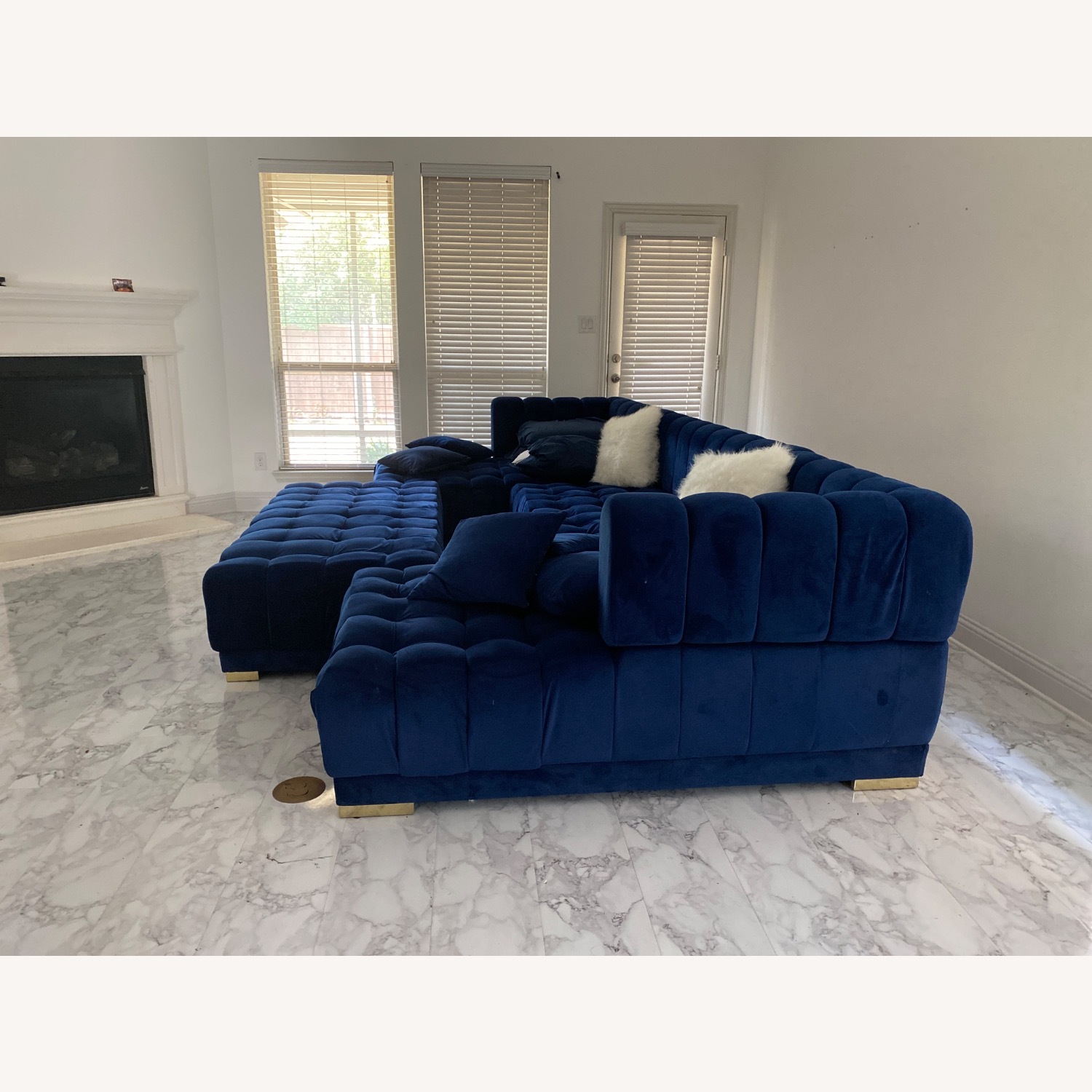  Dark Blue Valvet Sofa Set With Chaude - image-2