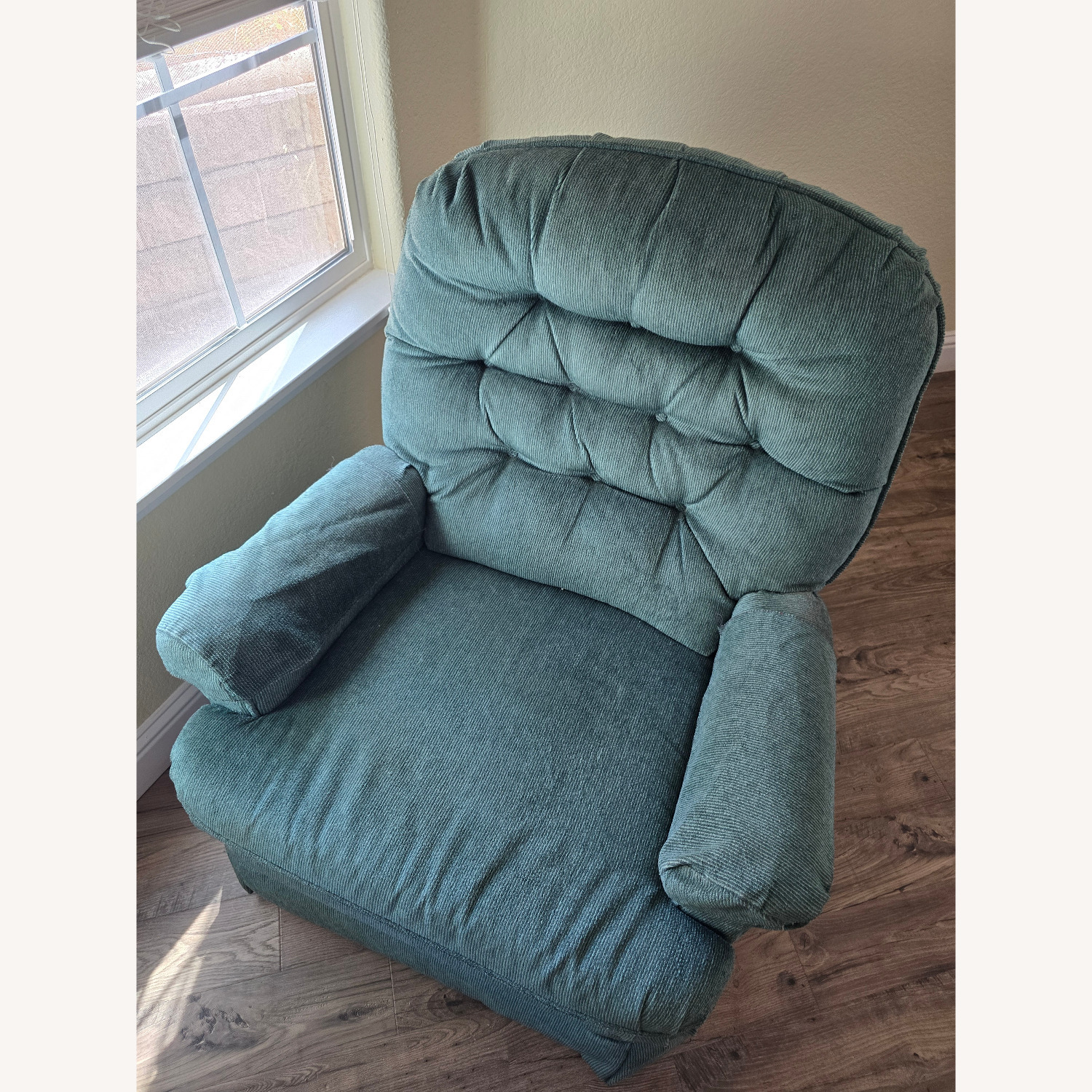 Teal Blue-Green Corduroy Manual-Reclining Armchair - image-1