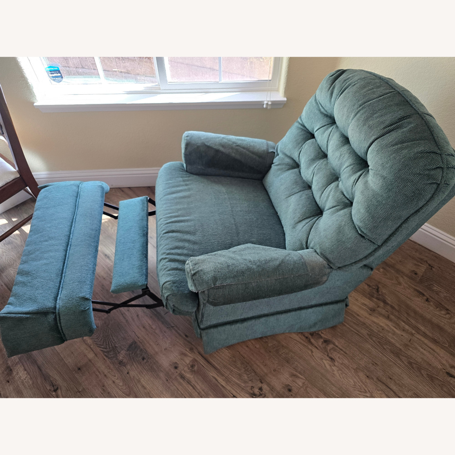 Teal Blue-Green Corduroy Manual-Reclining Armchair - image-2