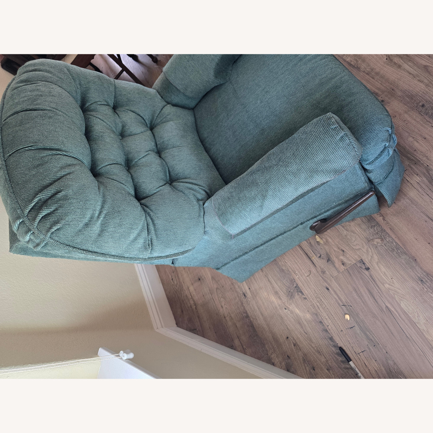 Teal Blue-Green Corduroy Manual-Reclining Armchair - image-3
