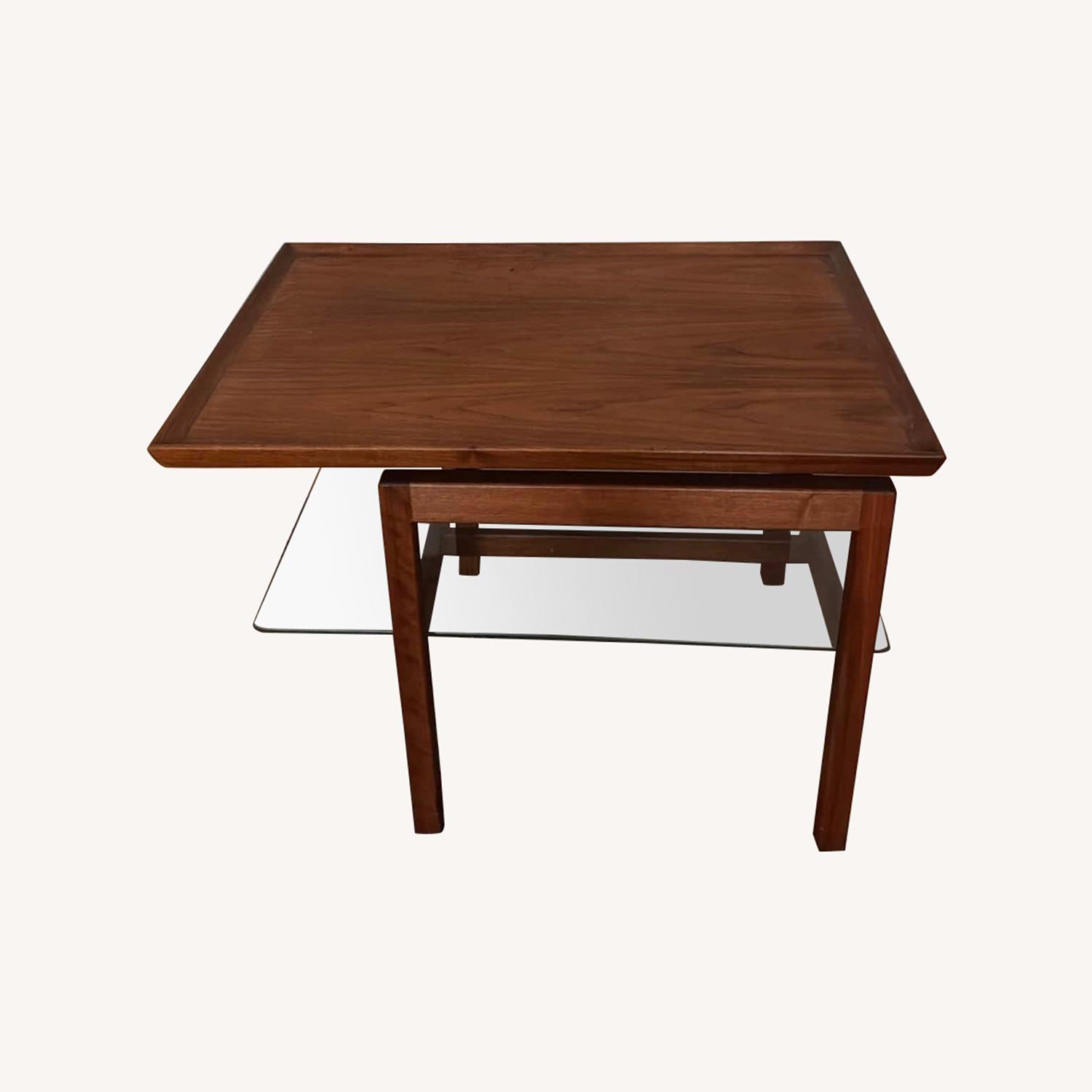 Mid Century Modern Side Table with Glass Shelf - image-0