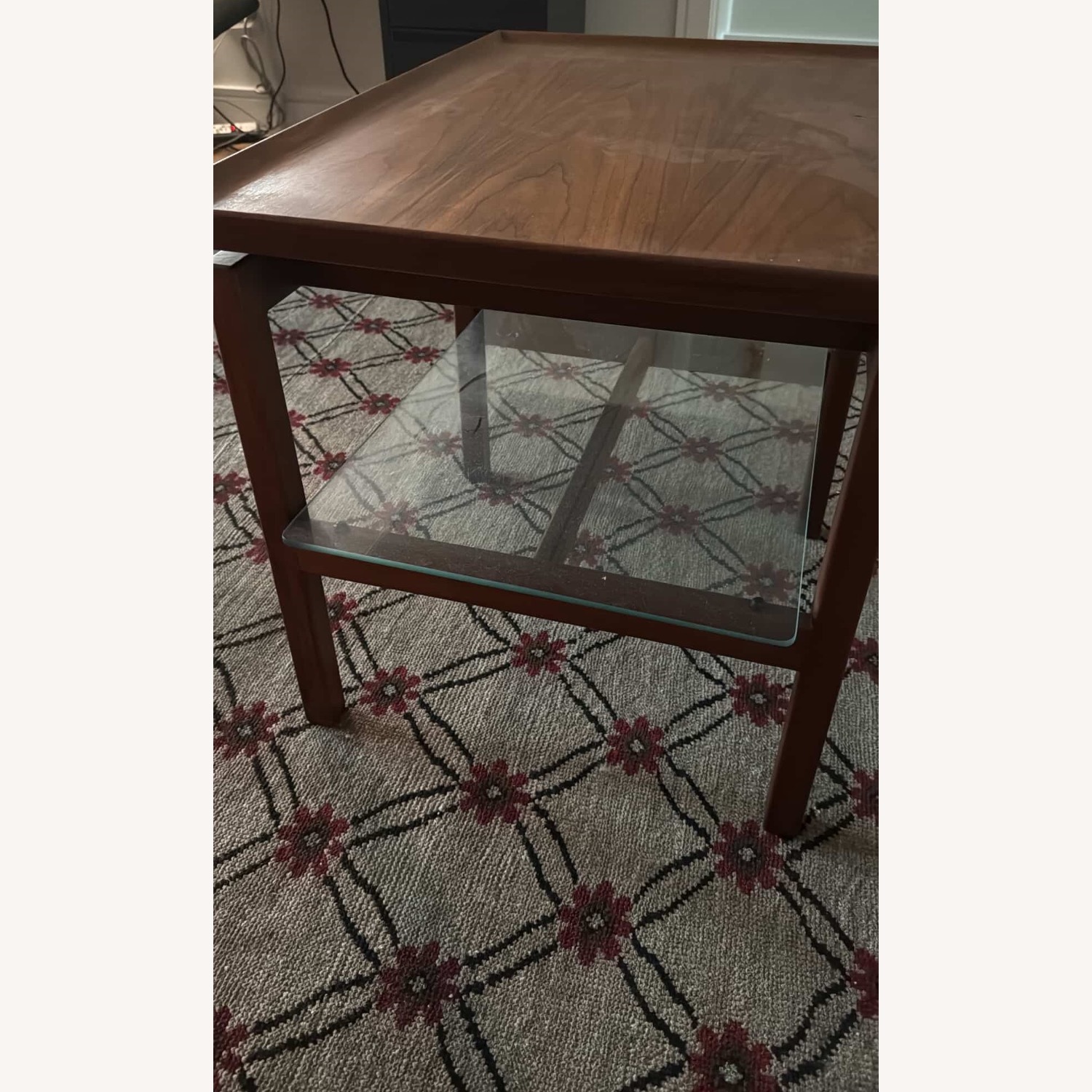 Mid Century Modern Side Table with Glass Shelf - image-3