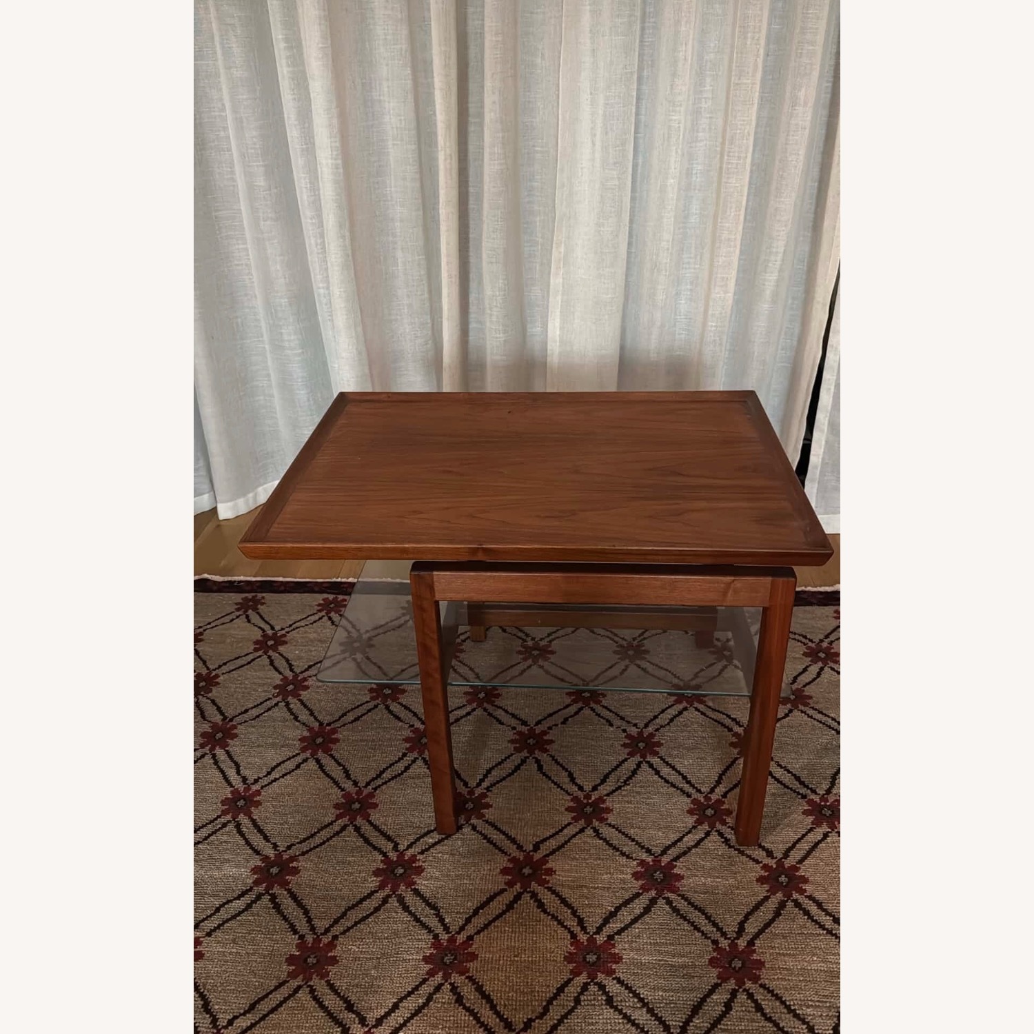 Mid Century Modern Side Table with Glass Shelf - image-1