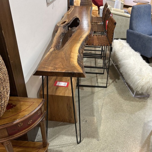 Used Natural Cut-Out Console Table w Hairpin Legs for sale on AptDeco