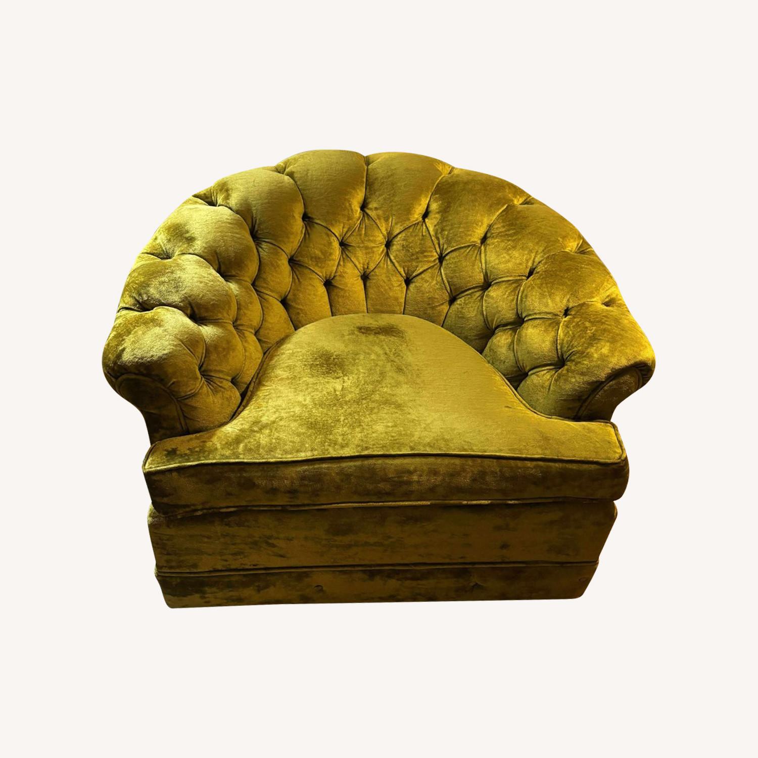 Vintage Velvet Tufted Armchair in Rich Olive Green - image-0
