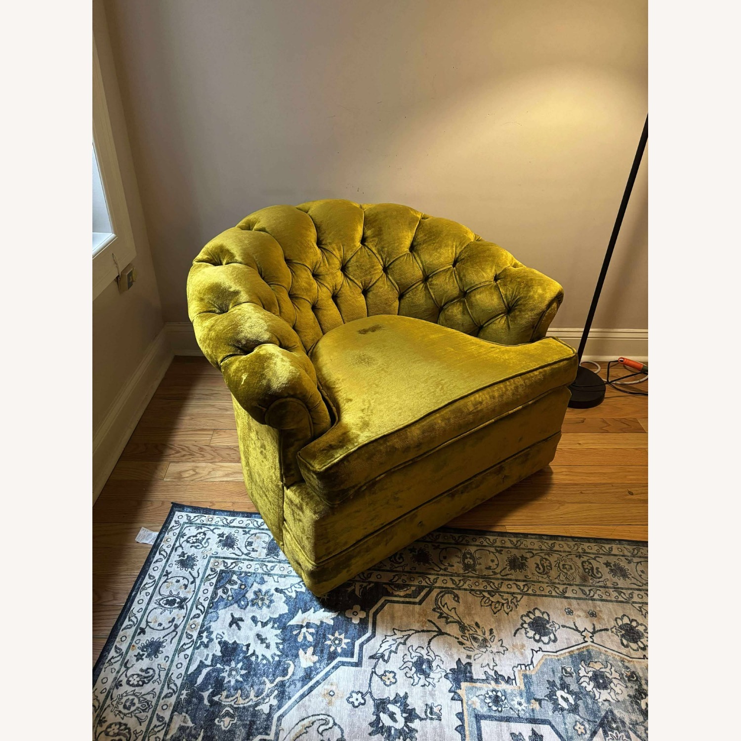Vintage Velvet Tufted Armchair in Rich Olive Green - image-2