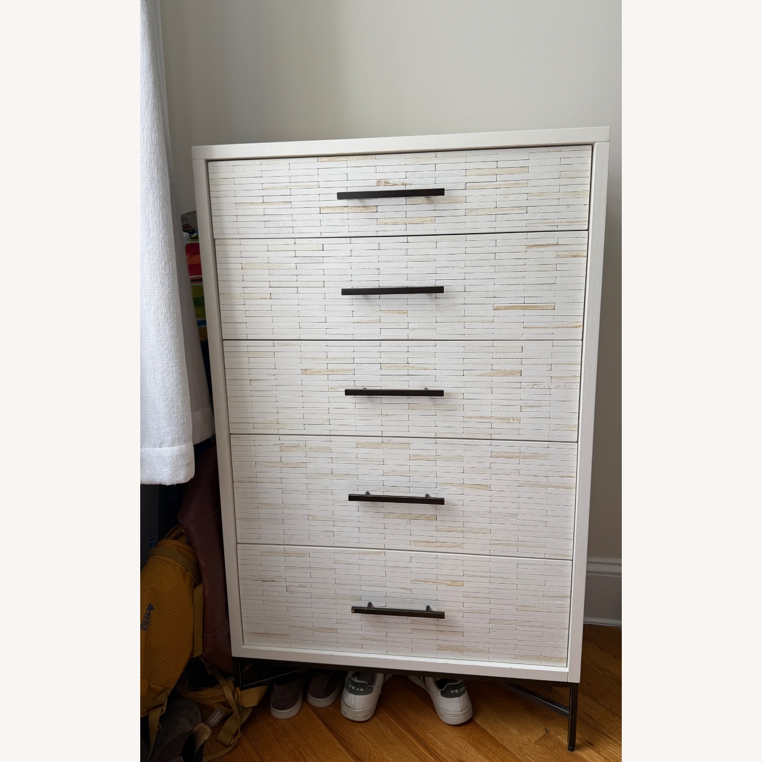 West Elm White Tiled Dresser- 5 Drawer - image-1