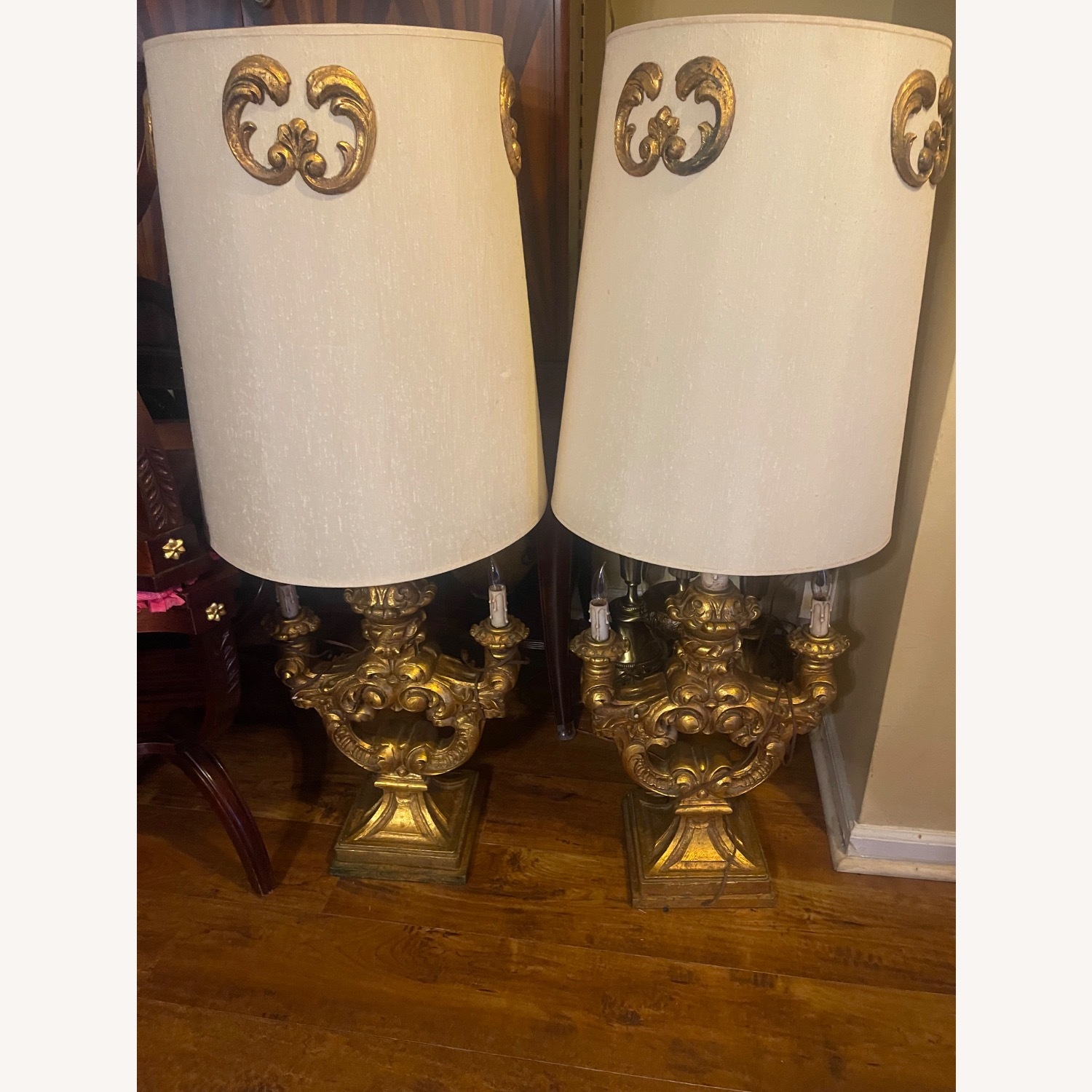Hollywood Regency Golden Gilded Lamps - image-3