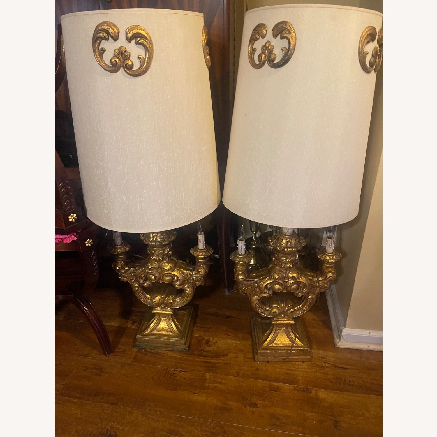 Hollywood Regency Golden Gilded Lamps - image-1