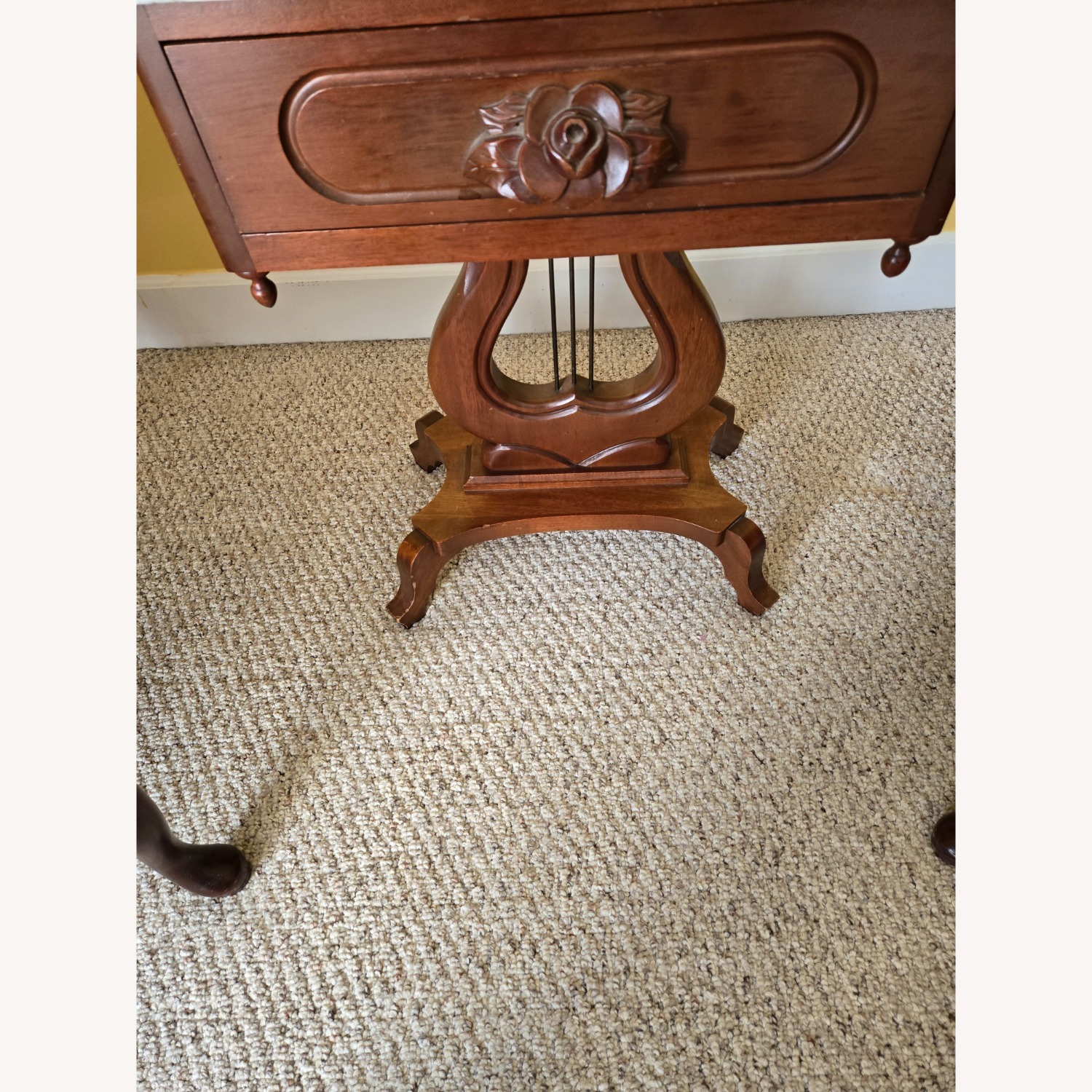 Mahogany Harp Side Table with Marble Top - image-2