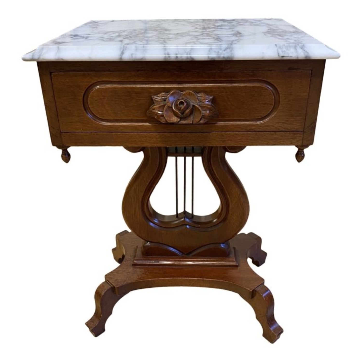 Mahogany Harp Side Table with Marble Top - image-8
