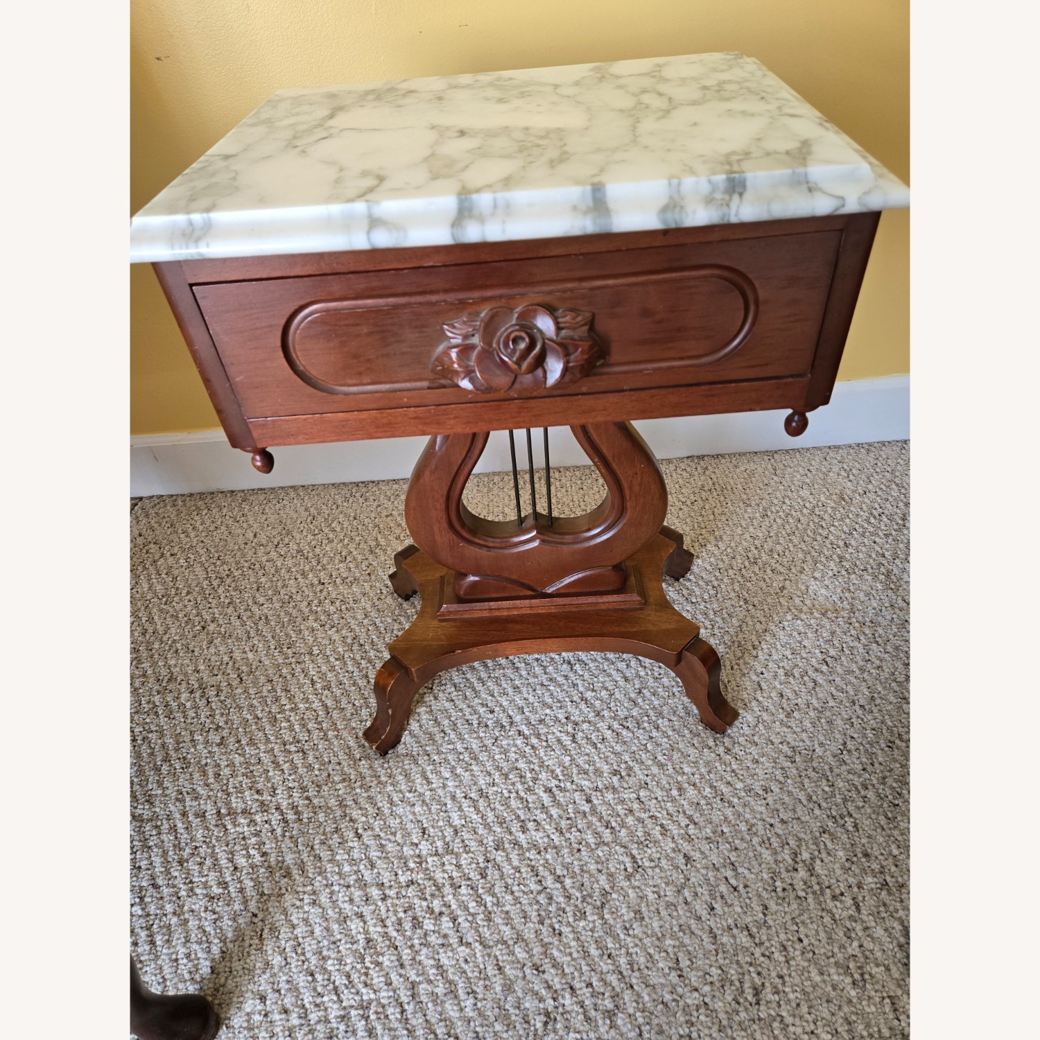 Mahogany Harp Side Table with Marble Top - image-1