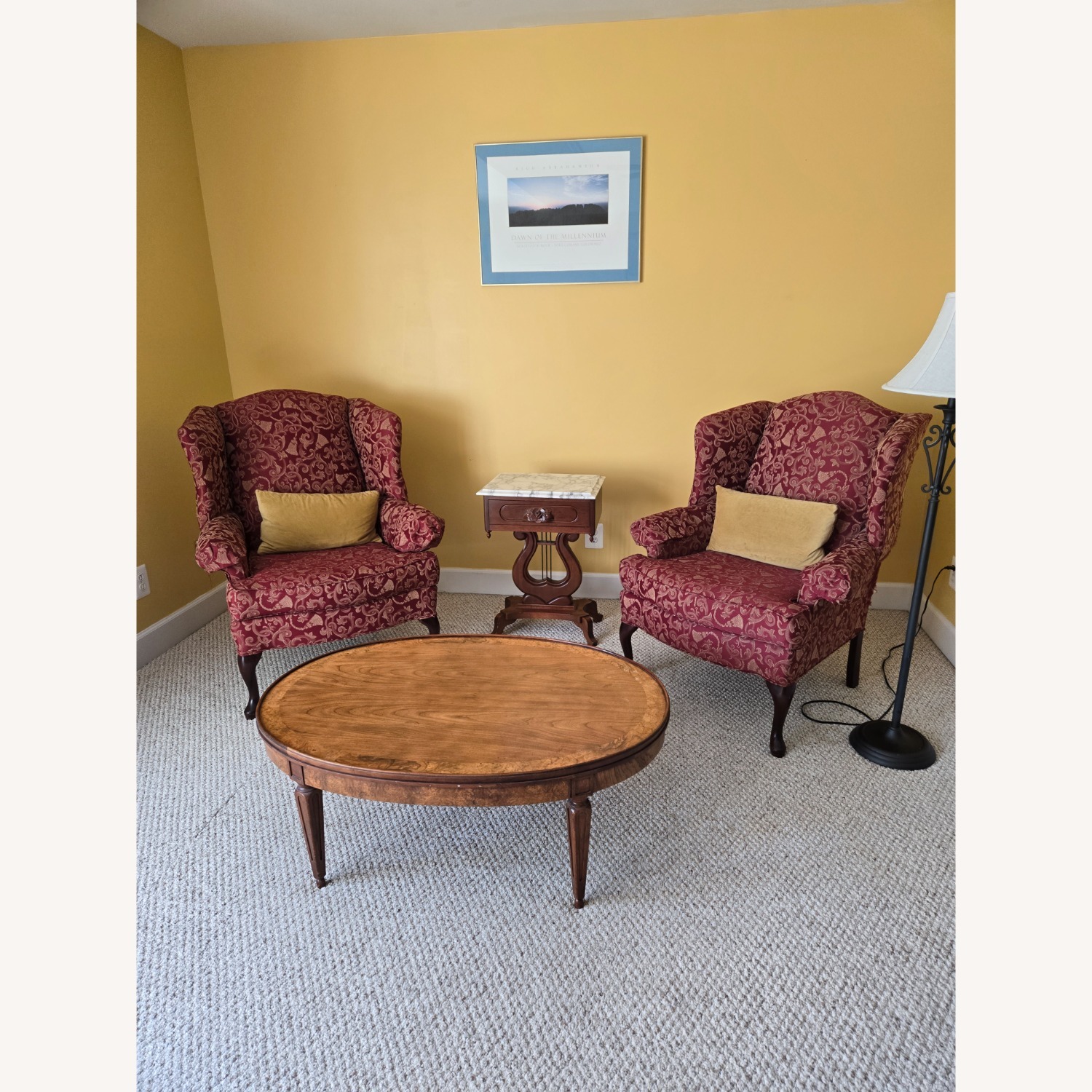 Mahogany Harp Side Table with Marble Top - image-4