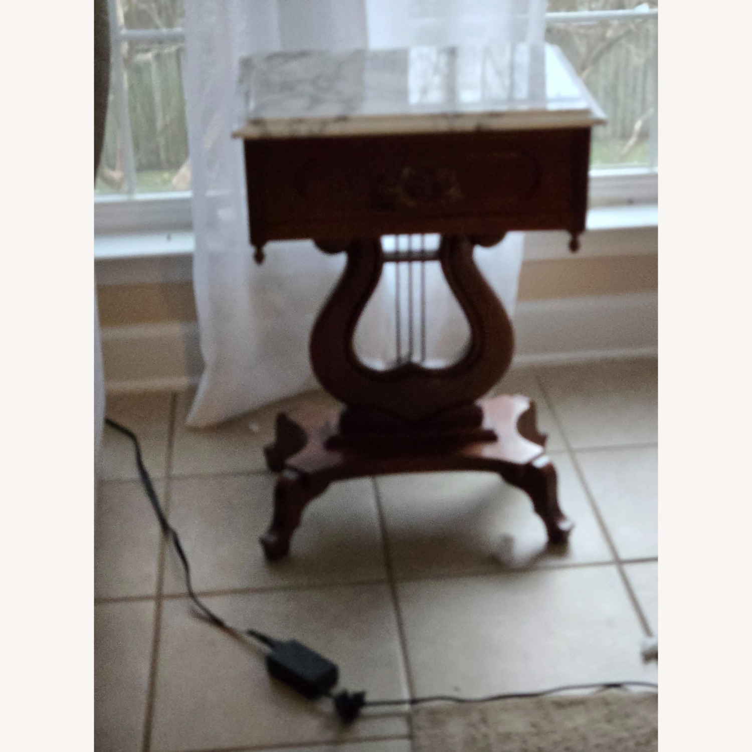 Mahogany Harp Side Table with Marble Top - image-7