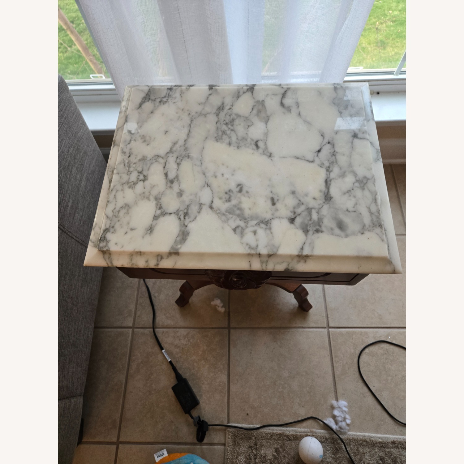 Mahogany Harp Side Table with Marble Top - image-5