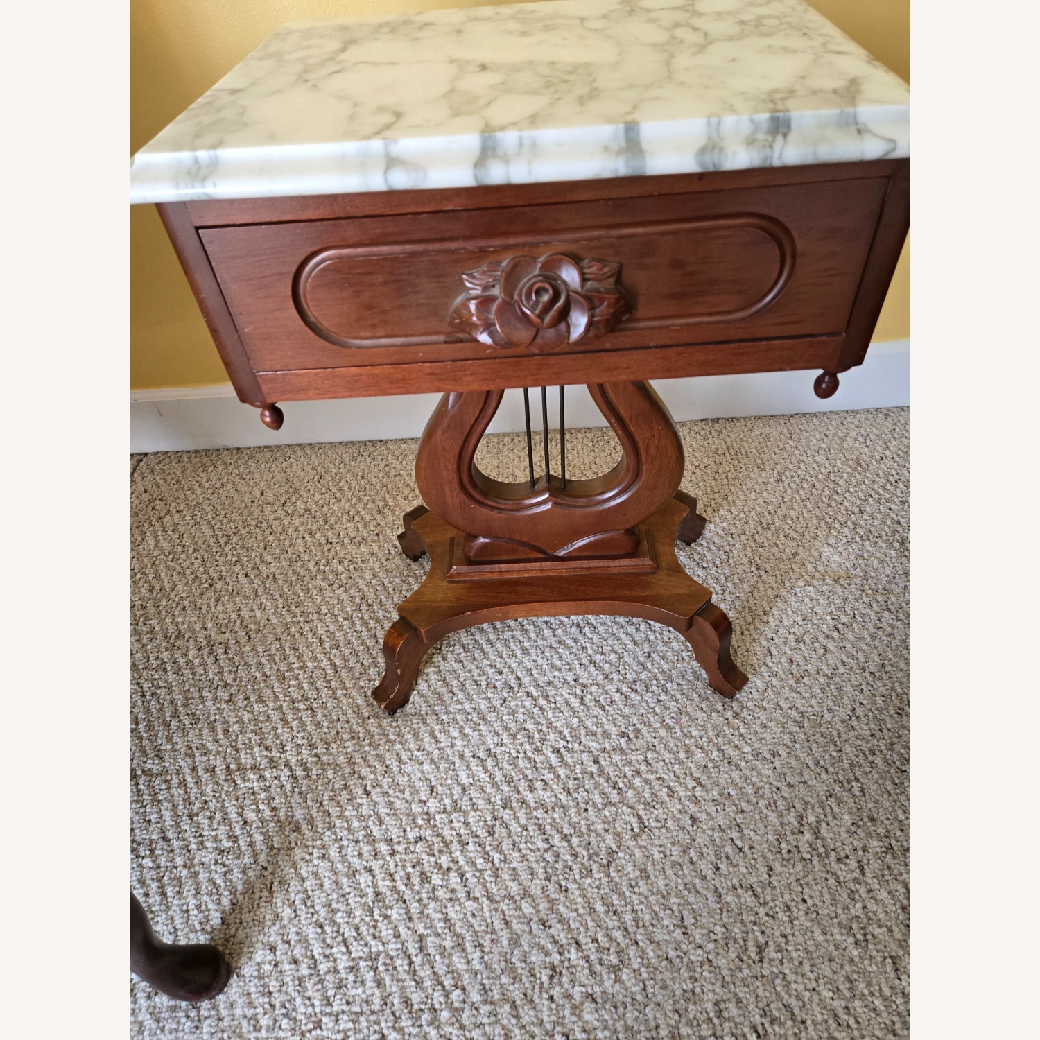 Mahogany Harp Side Table with Marble Top - image-3