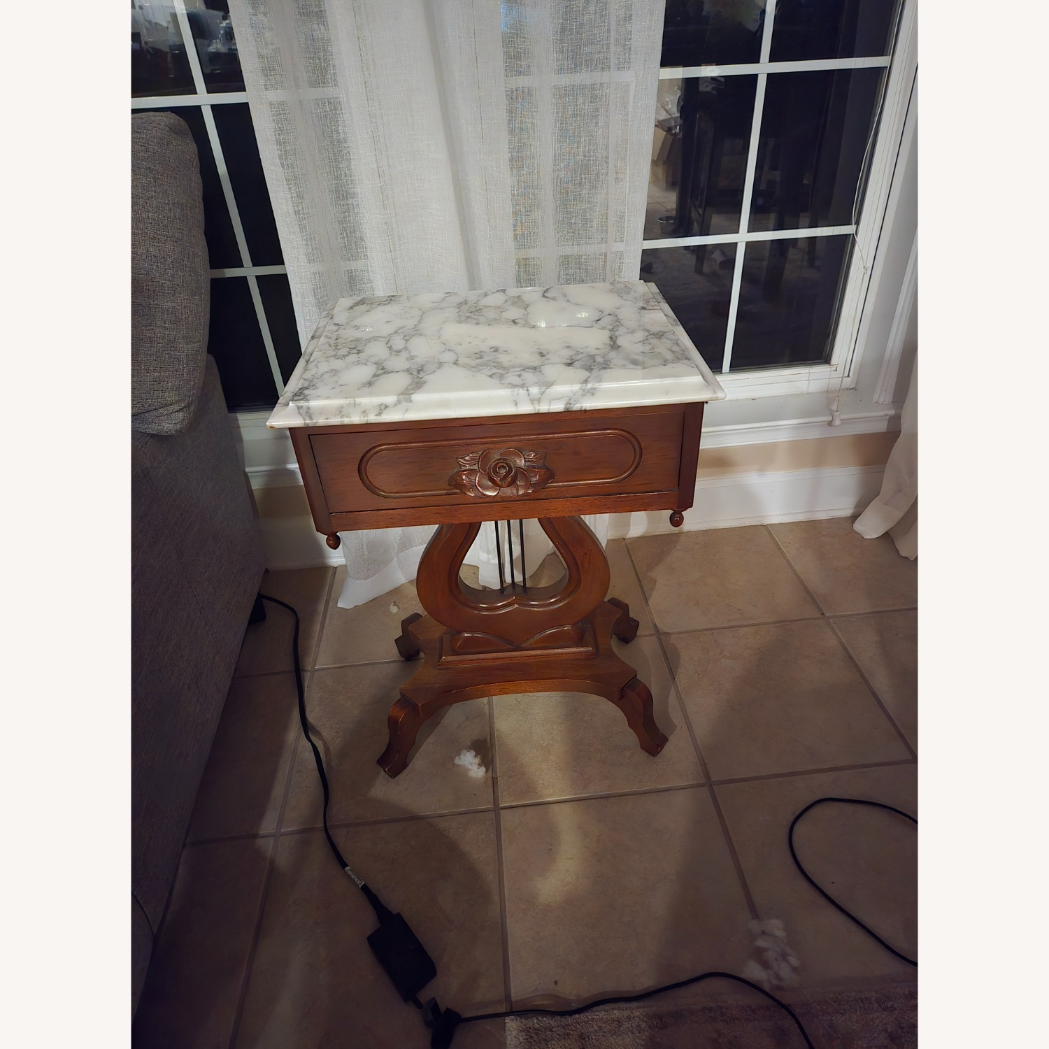 Mahogany Harp Side Table with Marble Top - image-6