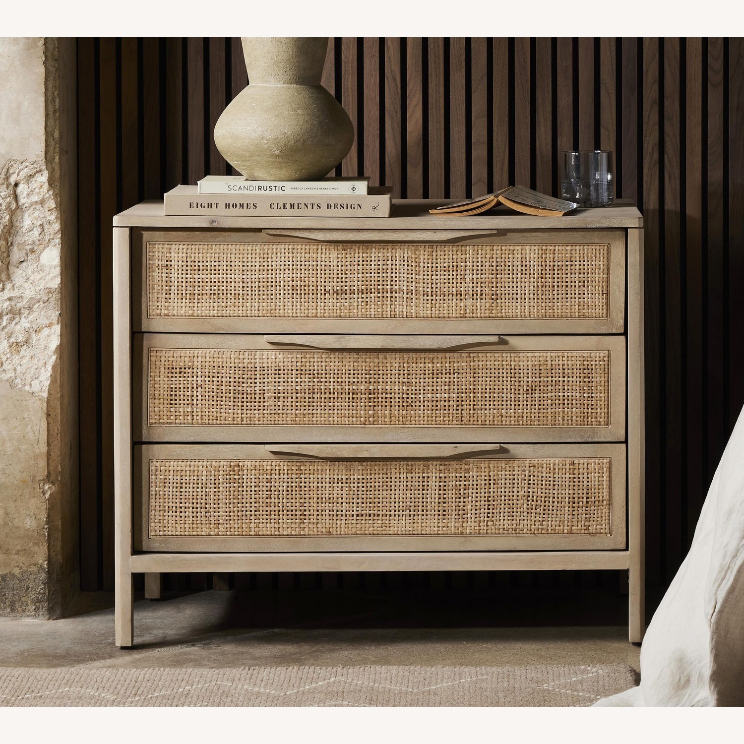Pottery Barn Dolores Cane 3-Drawer Nightstand - image-1