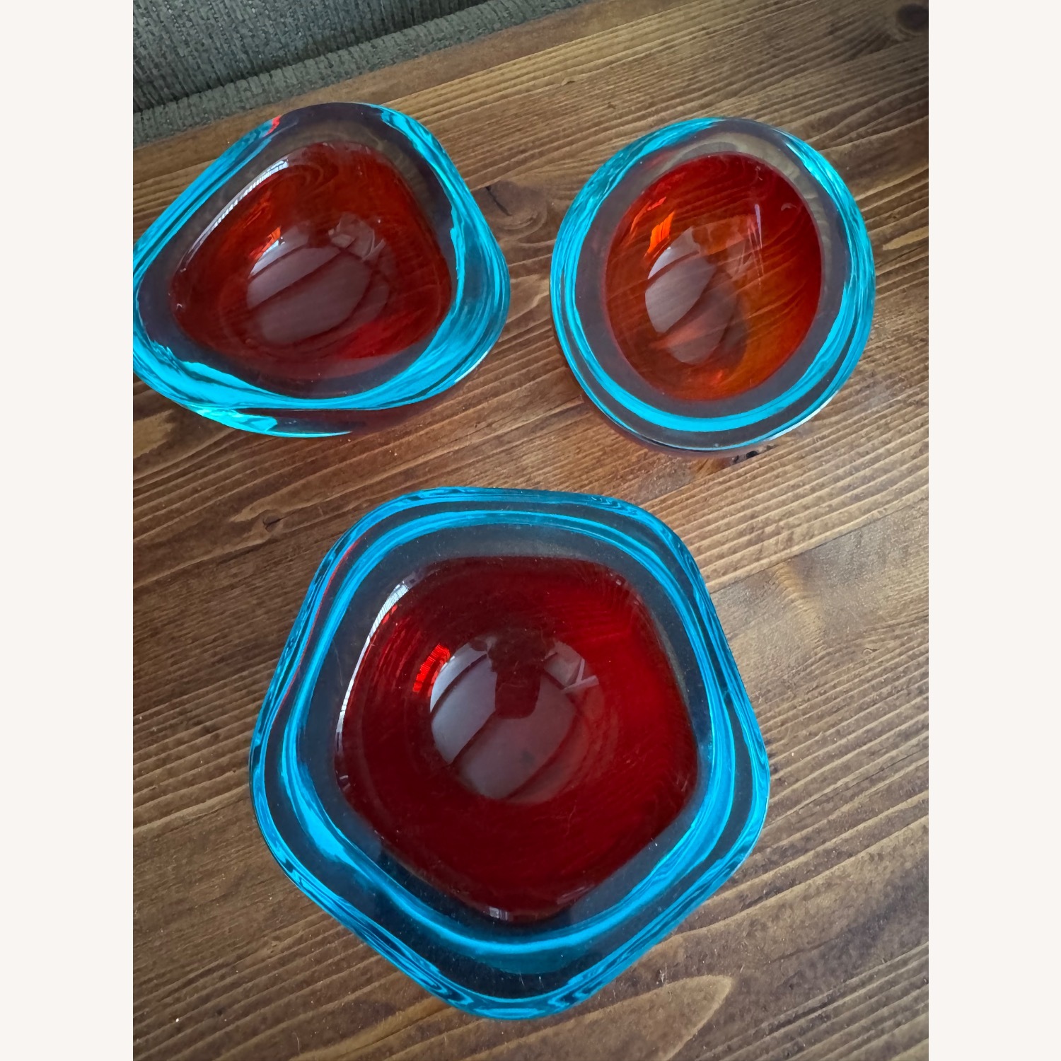 Vintage Murano Red and Blue Glass Bowl - image-3