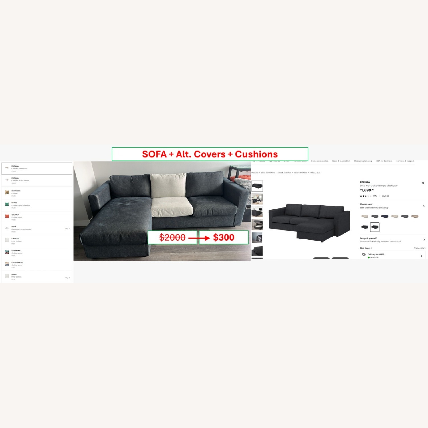 IKEA Finnala Sectional + Chaise - image-1