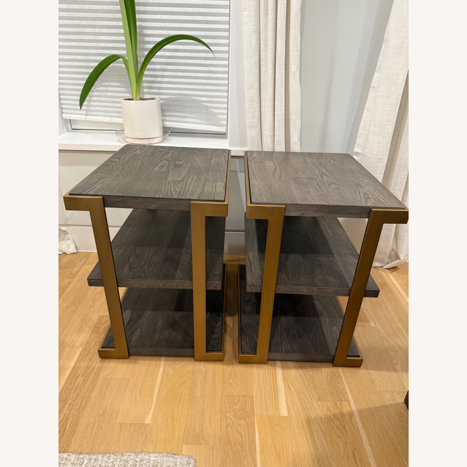 Pair of Modern Wood & Metal Side Tables - image-4