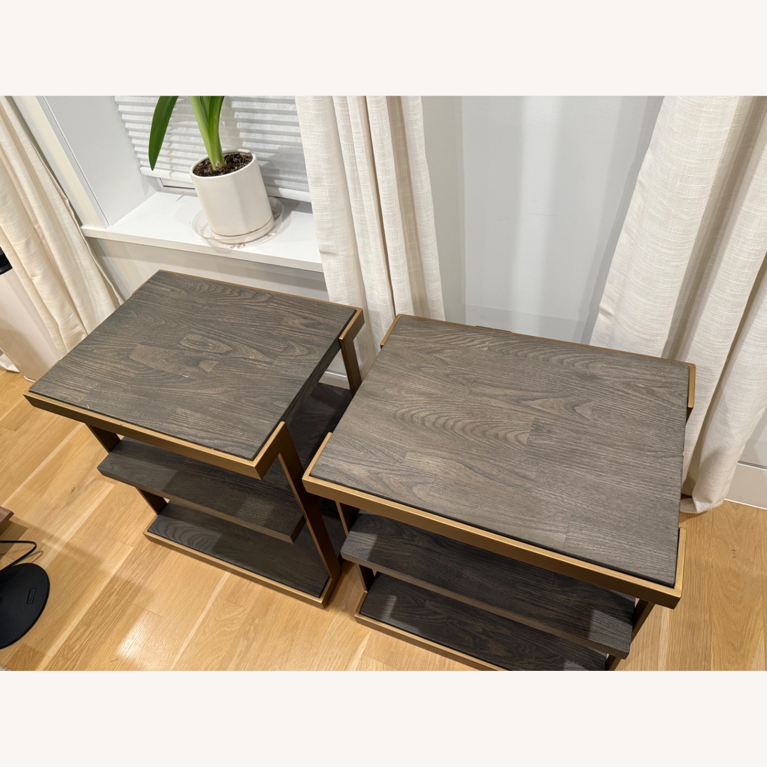 Pair of Modern Wood & Metal Side Tables - image-2