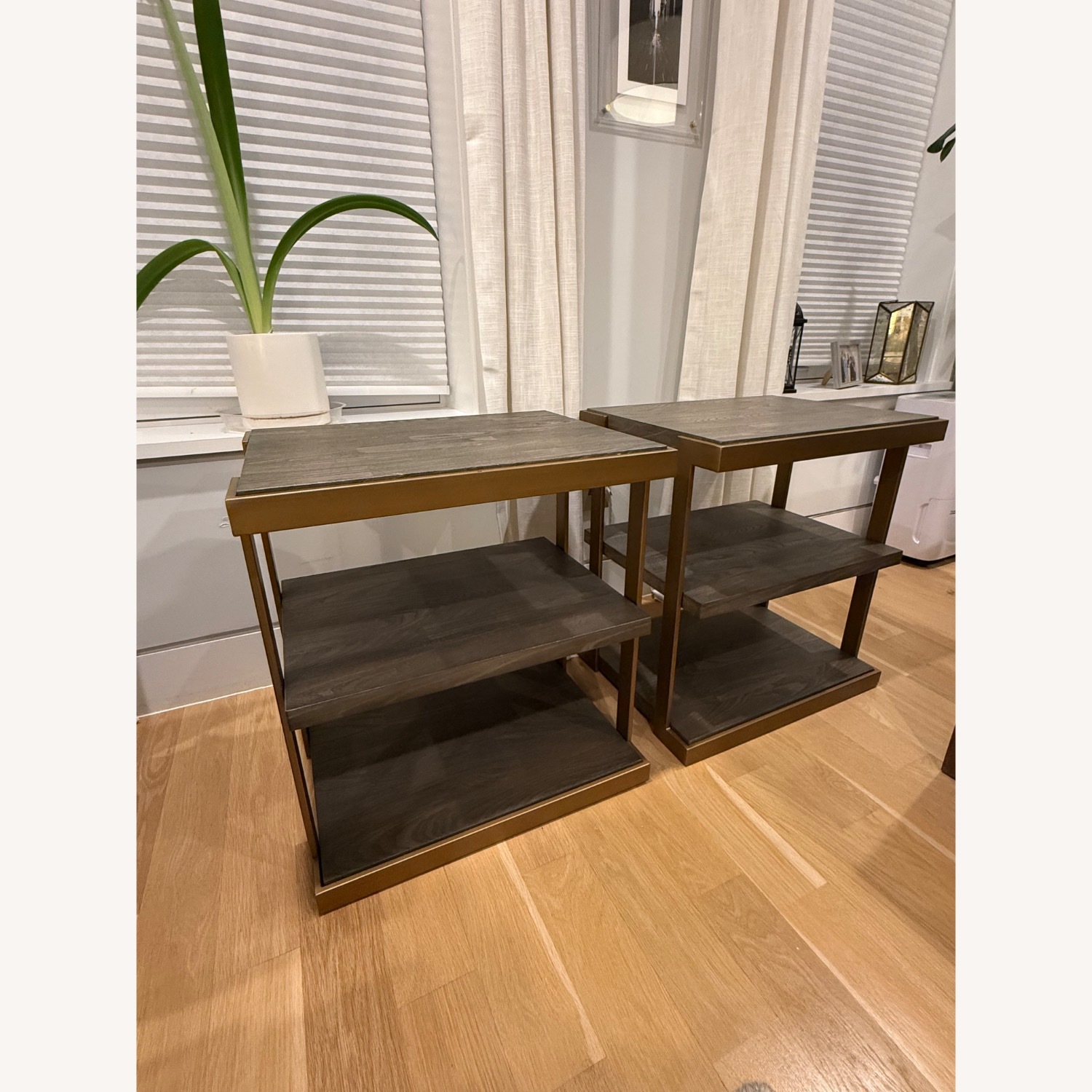 Pair of Modern Wood & Metal Side Tables - image-1