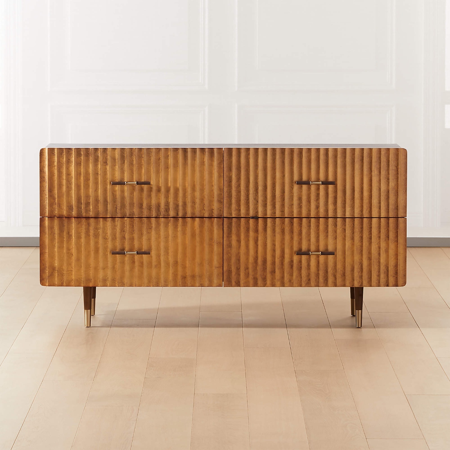 CB2 Crimped 4-Drawer Gold Leaf Dresser - AptDeco