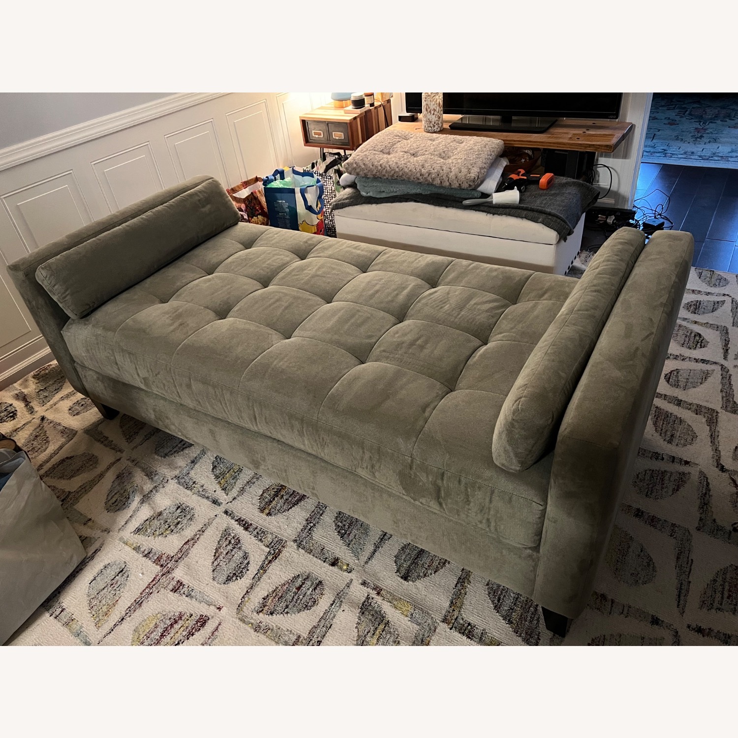 Macy’s Daybed Backless Sofa Green Grey Fabric - image-2