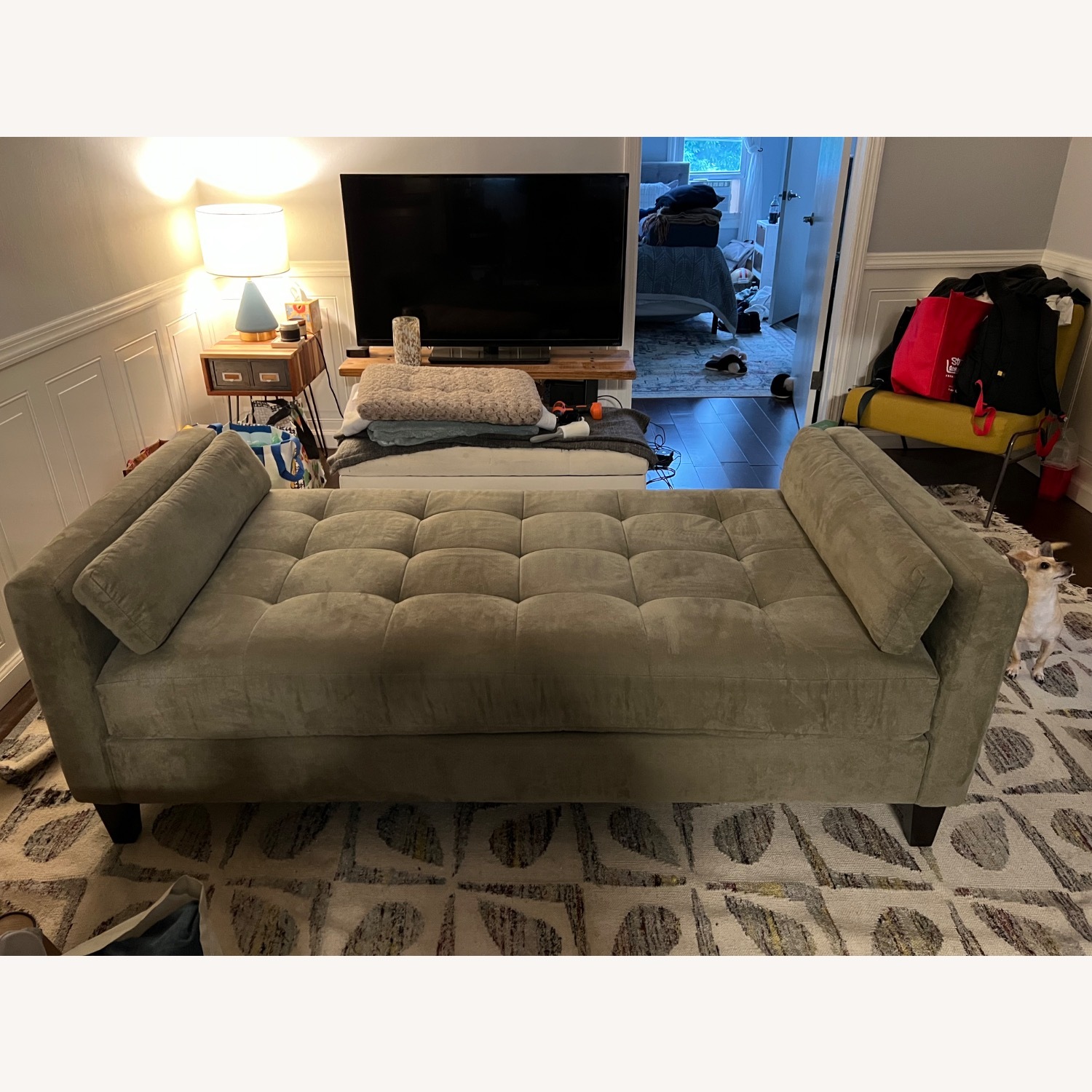 Macy’s Daybed Backless Sofa Green Grey Fabric - image-3
