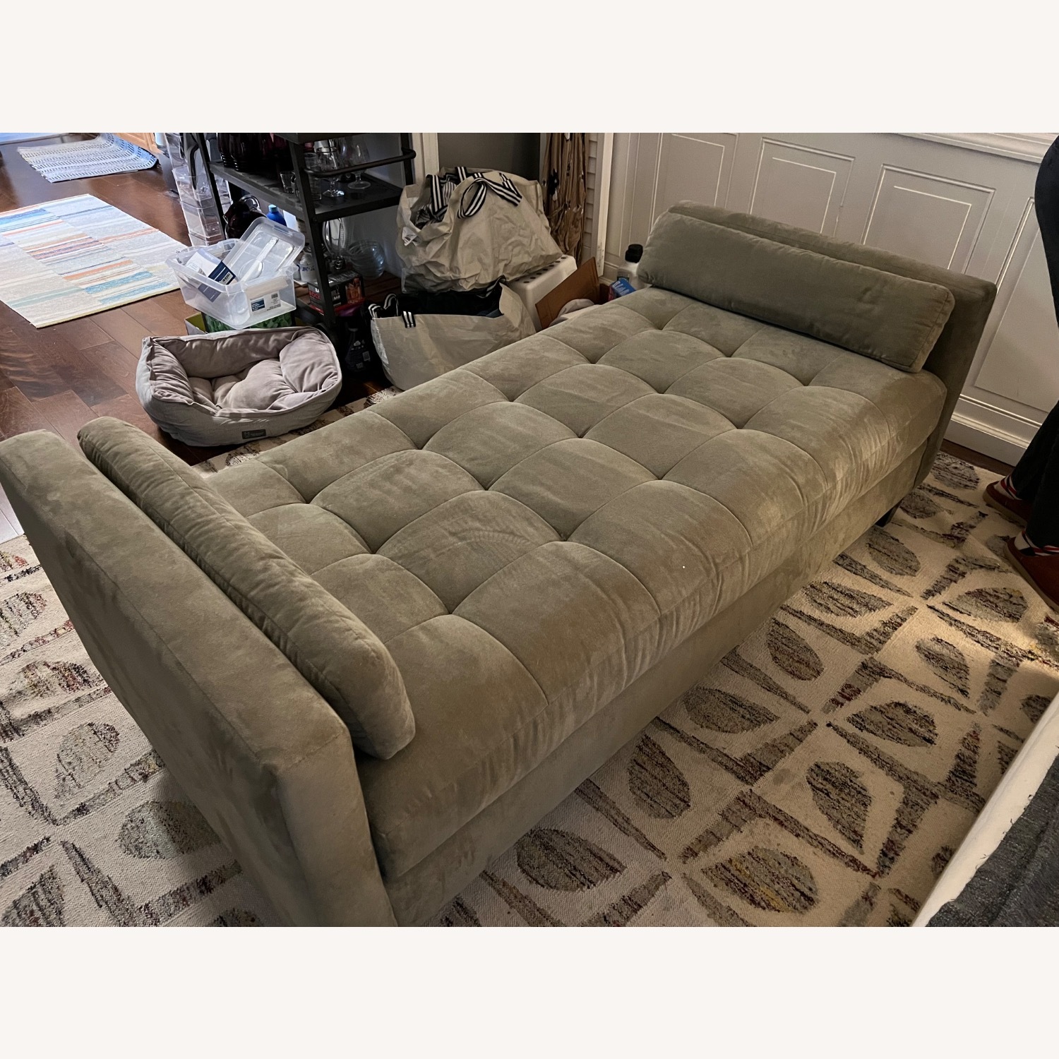 Macy’s Daybed Backless Sofa Green Grey Fabric - image-1
