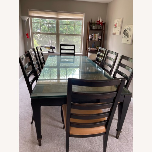 Used Swaim 96ʺ × 42ʺ Dining Table W 8 Leather Chairs for sale on AptDeco
