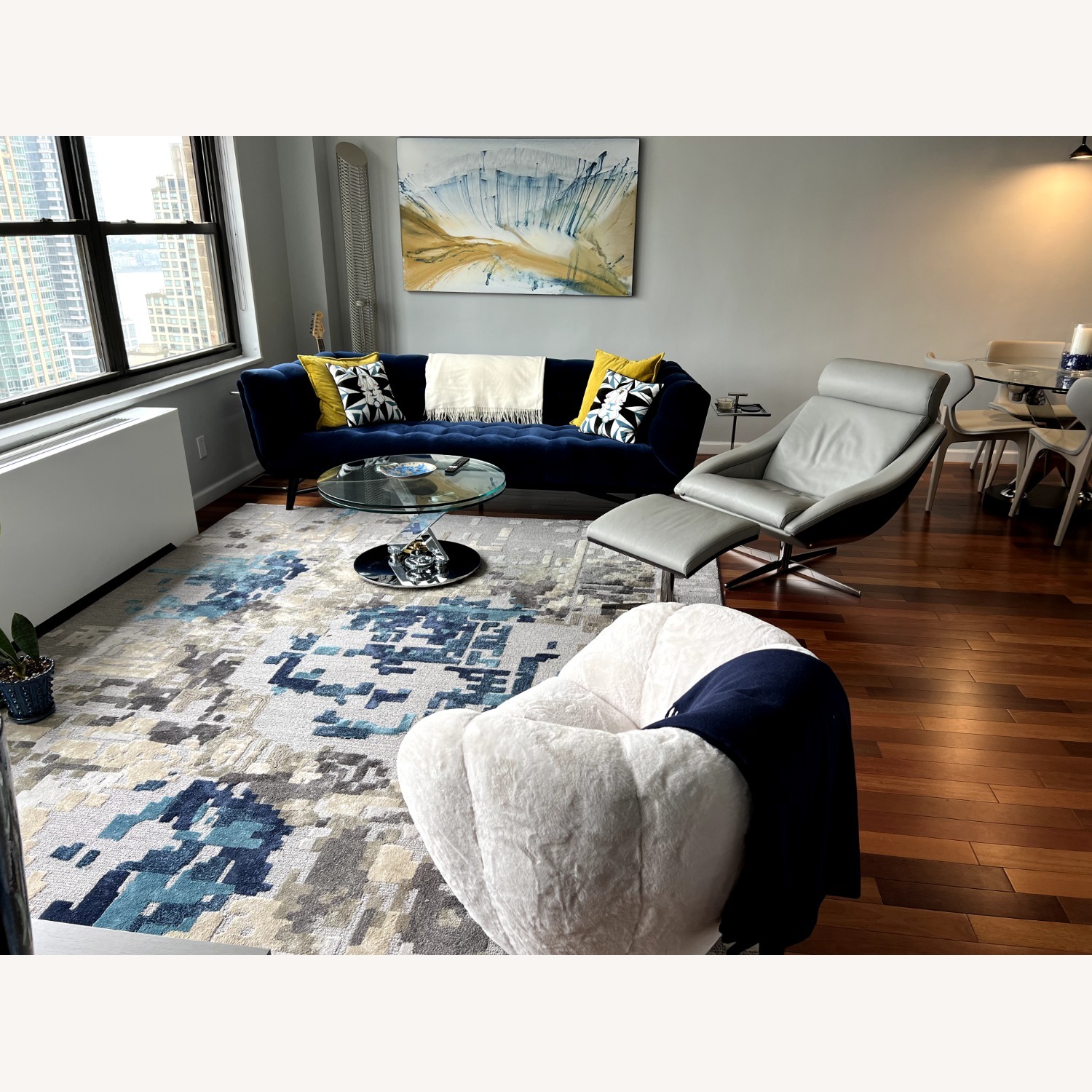 Roche Bobois Profile Blue Velvet Profile Sofa - image-2