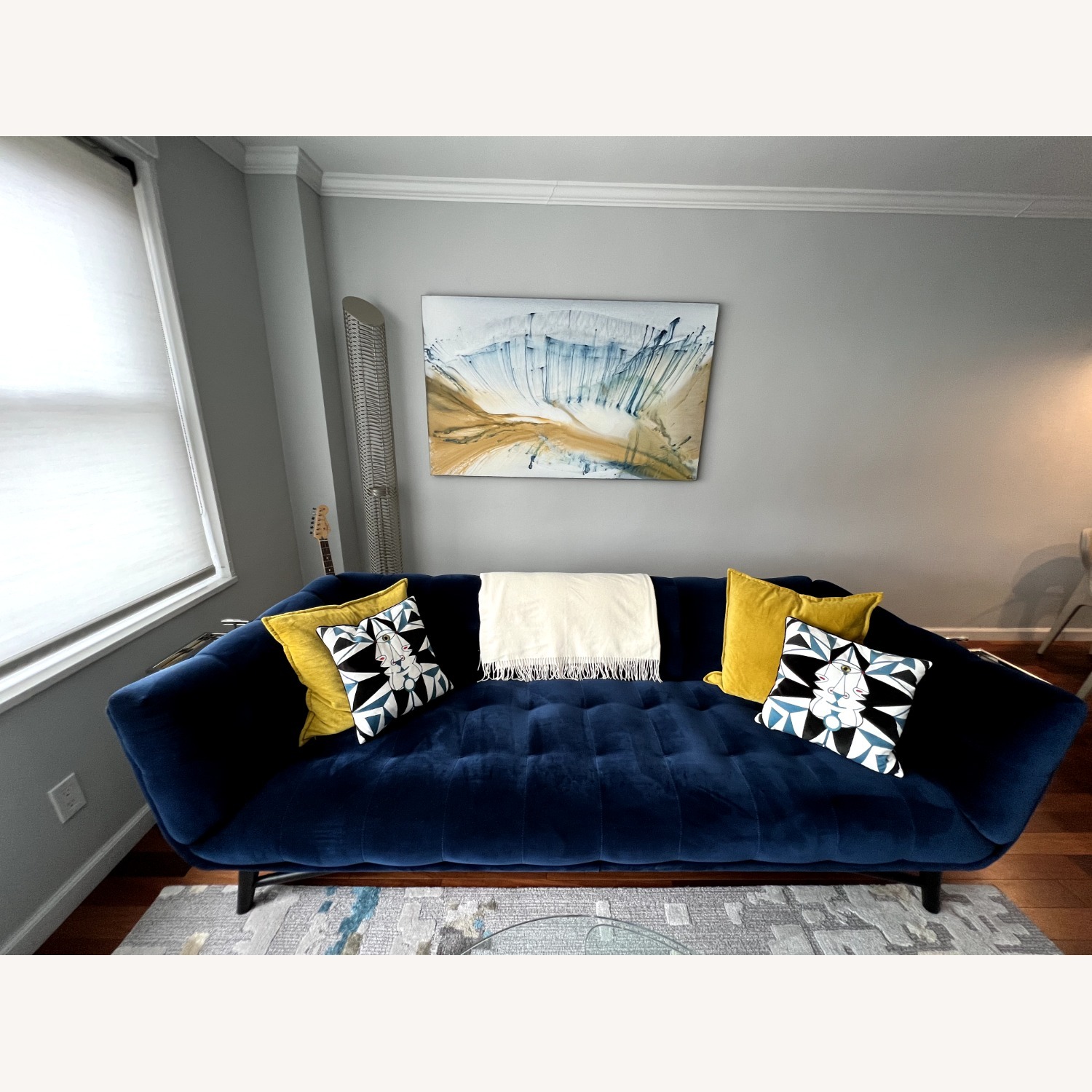 Roche Bobois Profile Blue Velvet Profile Sofa - image-1