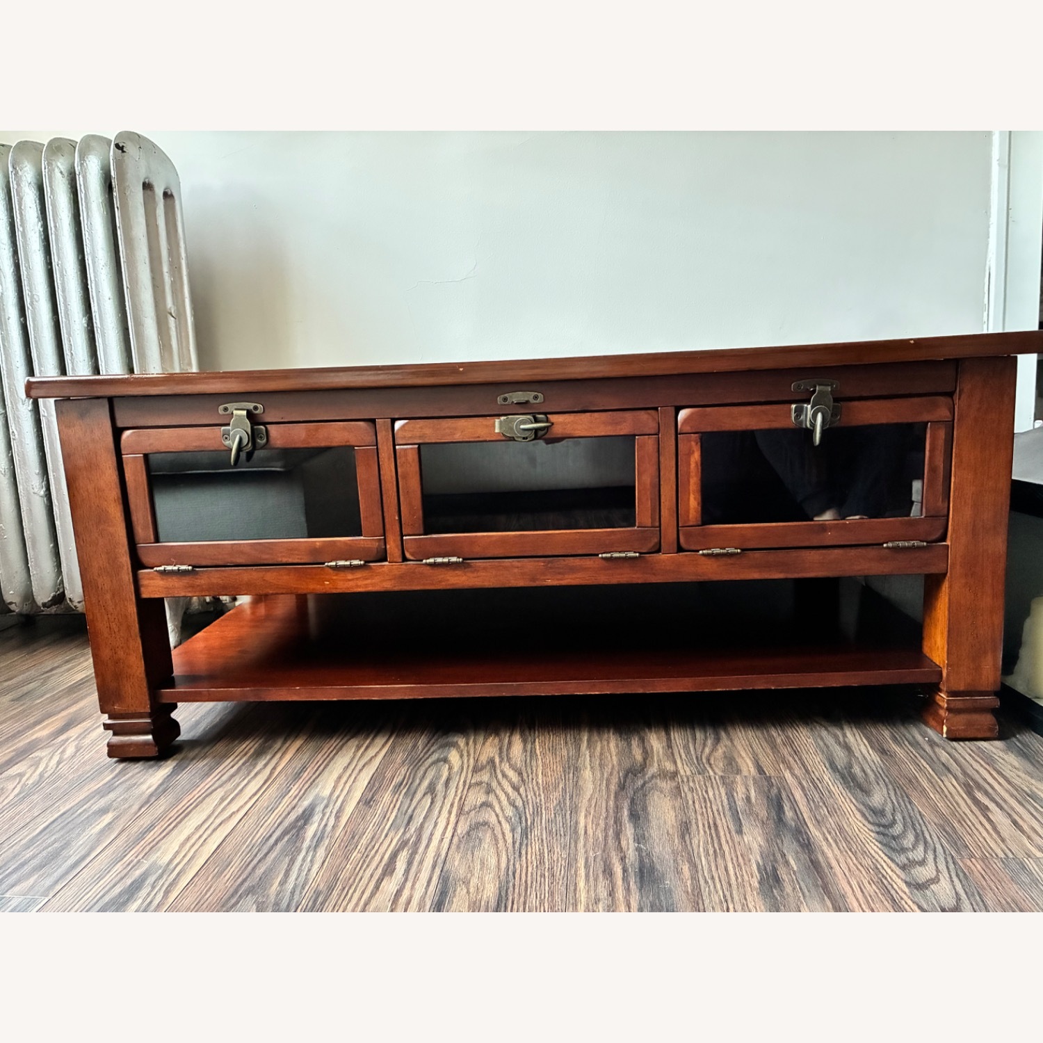 Solid Wood Media Chest w Window Panels - image-1