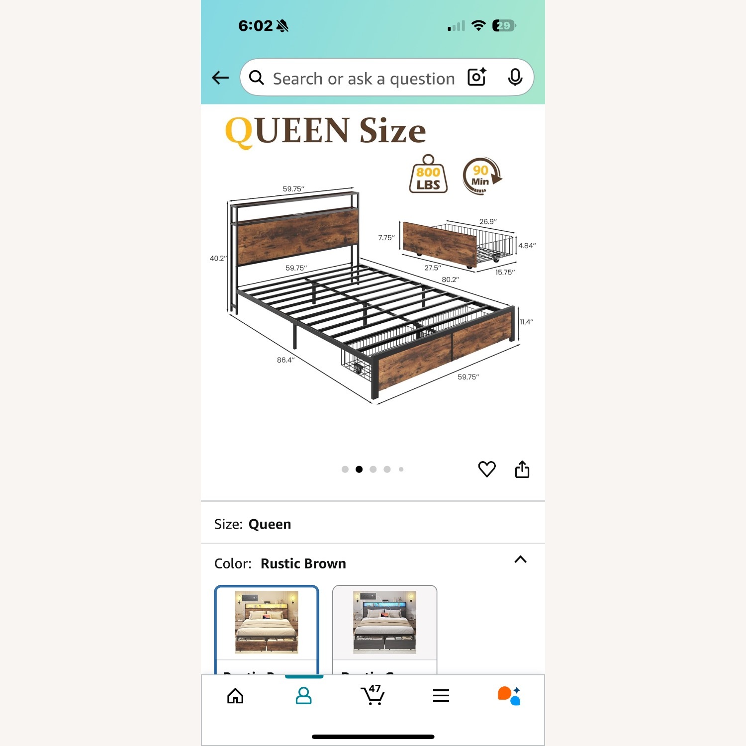 Amazon Queen Bed Frame with Built-in Charger - image-2