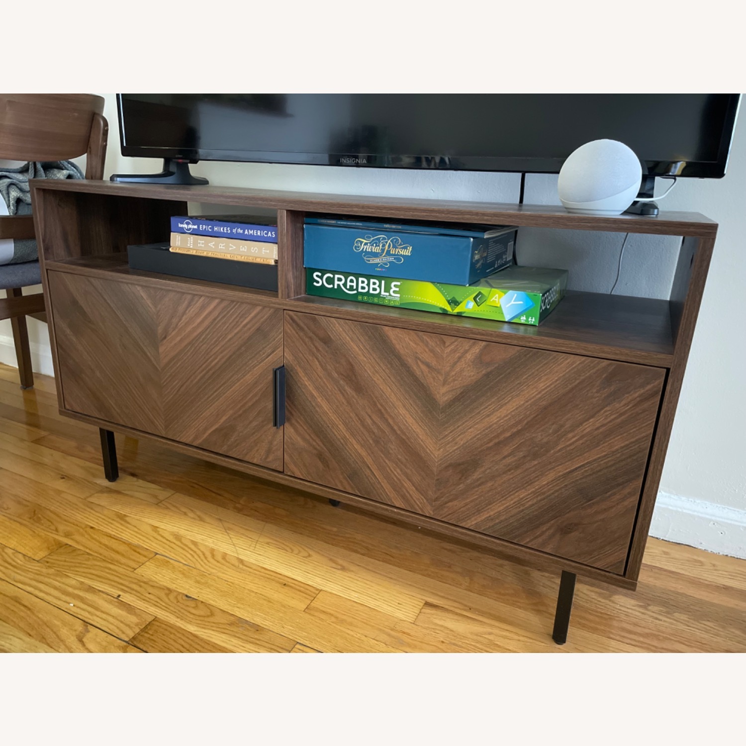 Wood Herringbone TV Cabinet Walnut - image-1