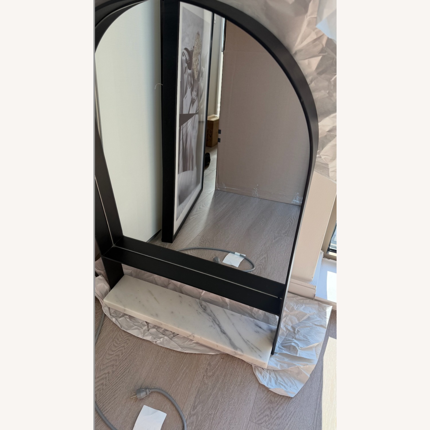 CB2 Black Arch Wall Mirror with Marble Shelf - image-2