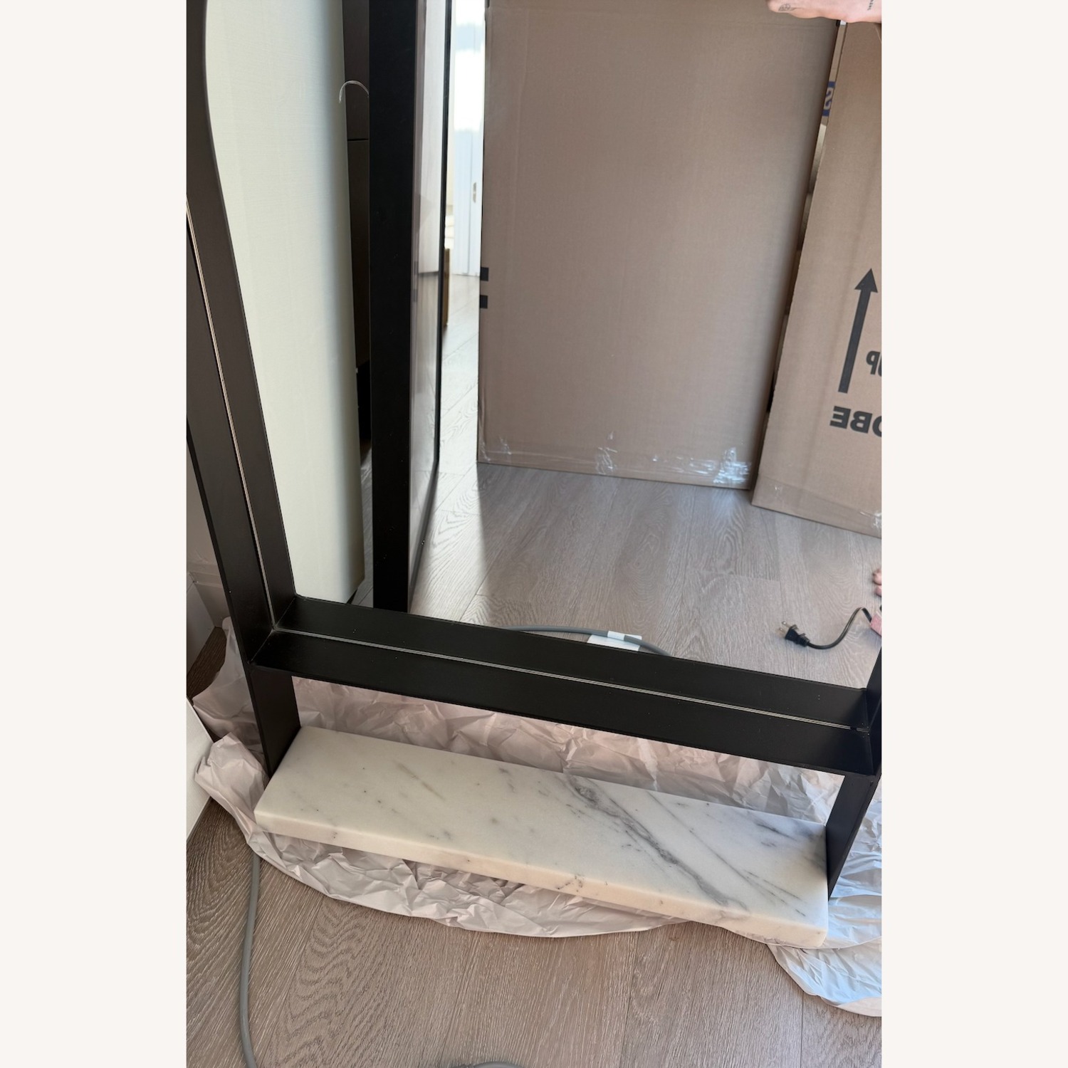 CB2 Black Arch Wall Mirror with Marble Shelf - image-3