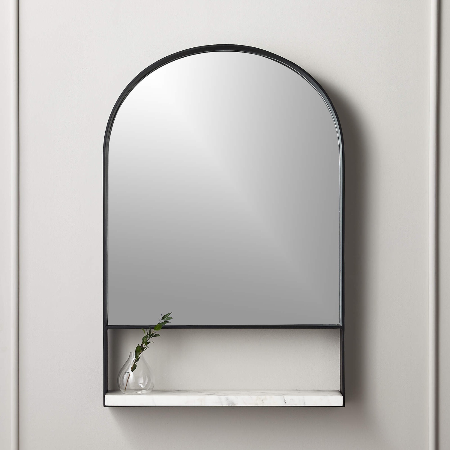 CB2 Black Arch Wall Mirror with Marble Shelf - image-4