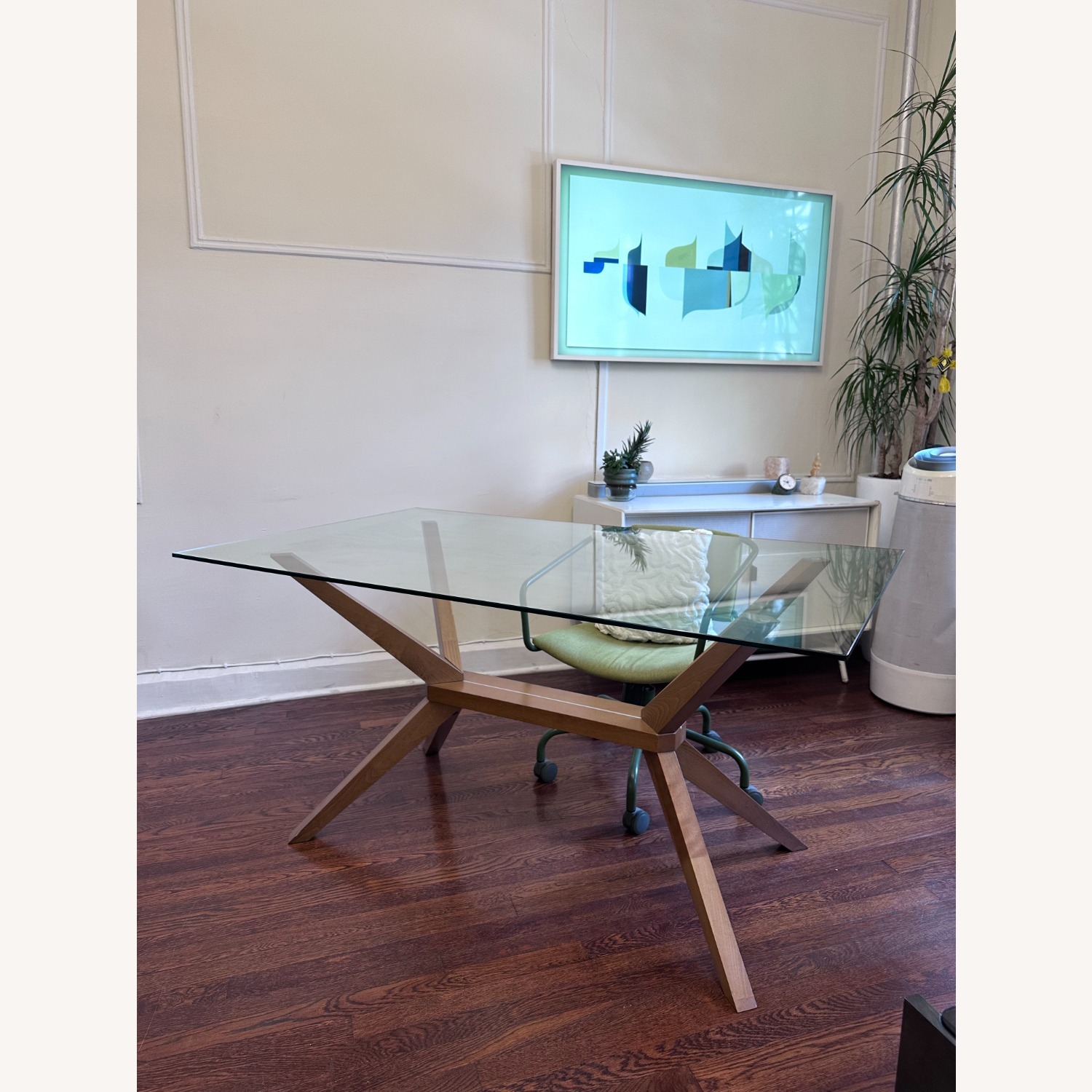 AllModern Glass Solid Wood Dining / Desk Table - image-1