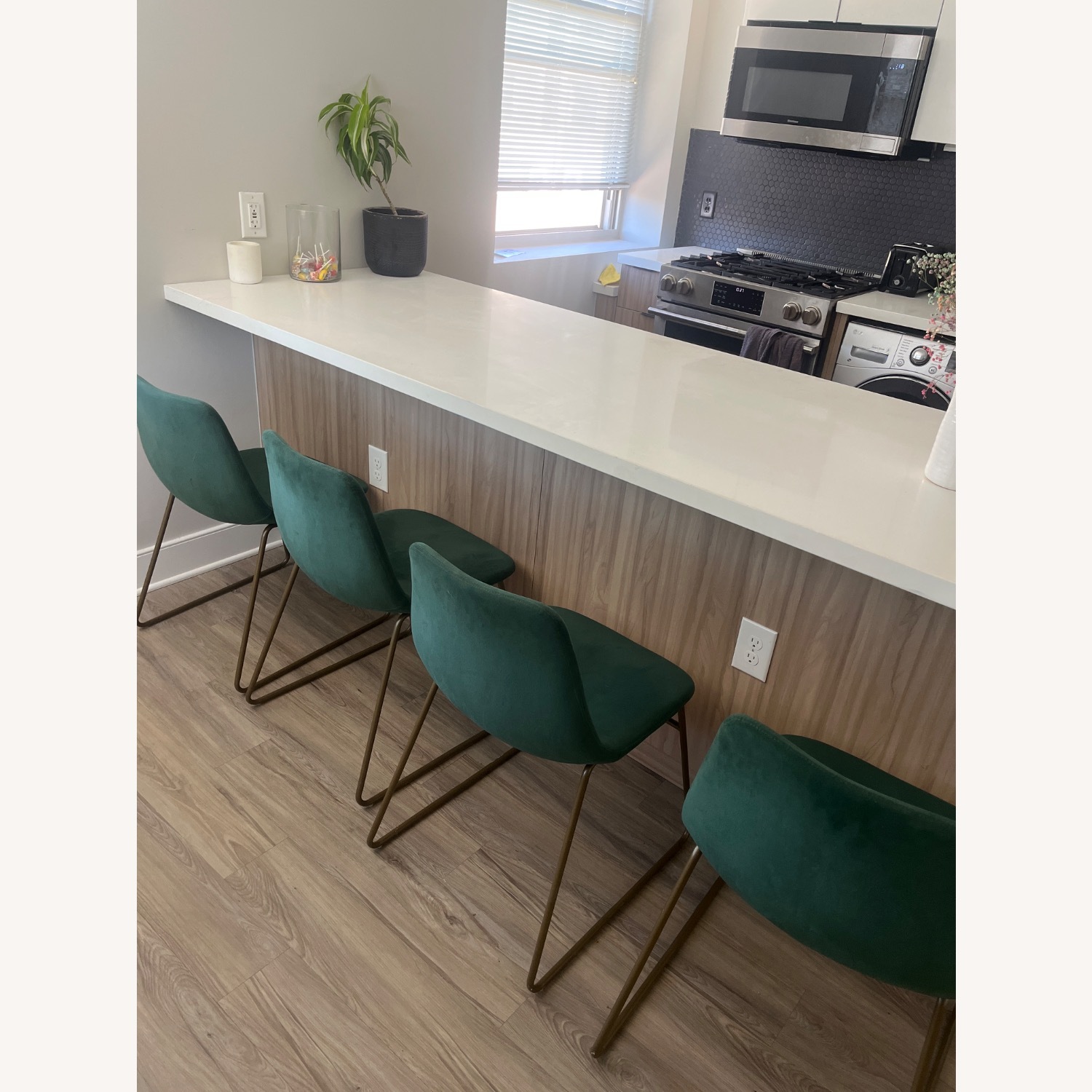 Forest Green Suede Dining Room Chairs - image-1