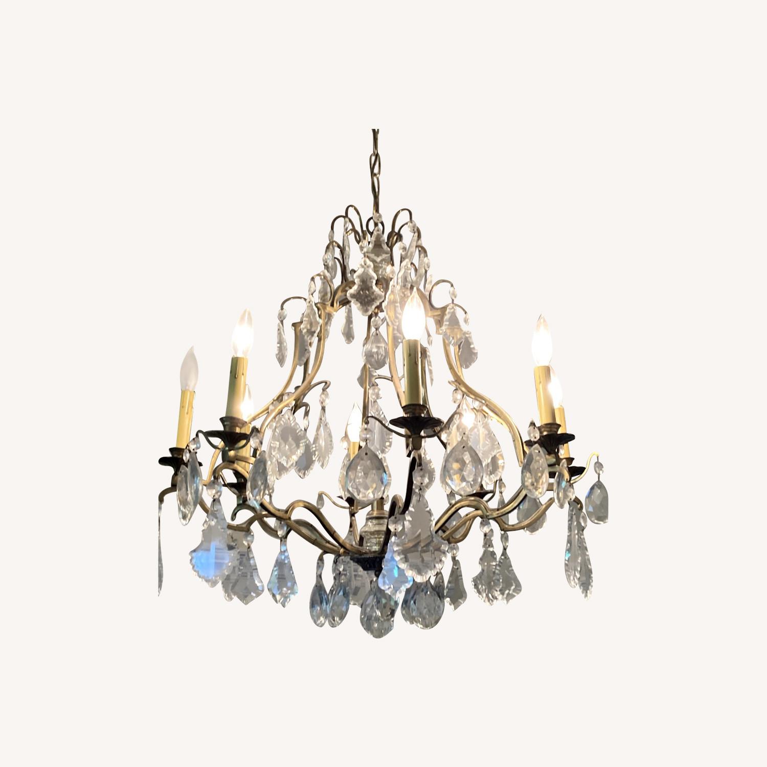 Antique Brass Chandelier with Crystals - image-0