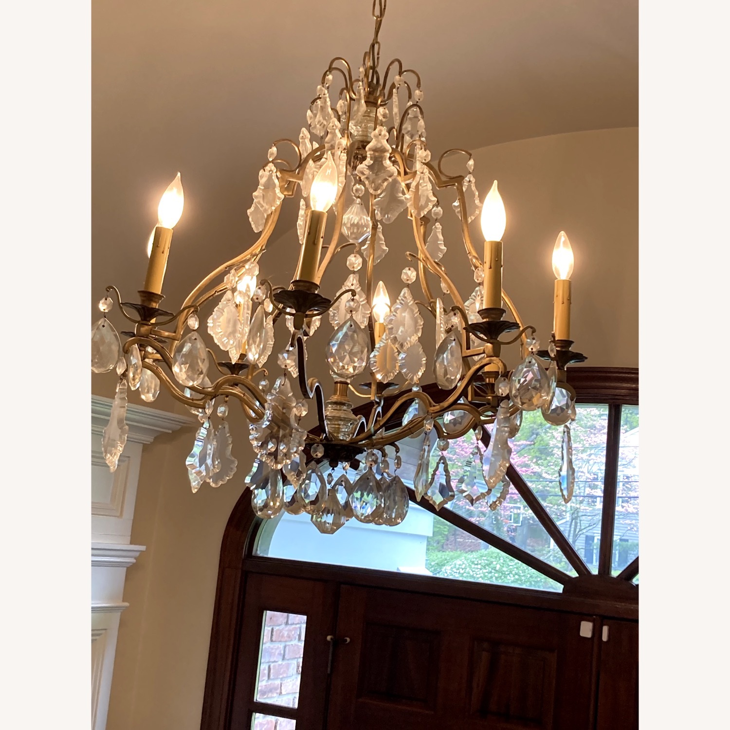 Antique Brass Chandelier with Crystals - image-3