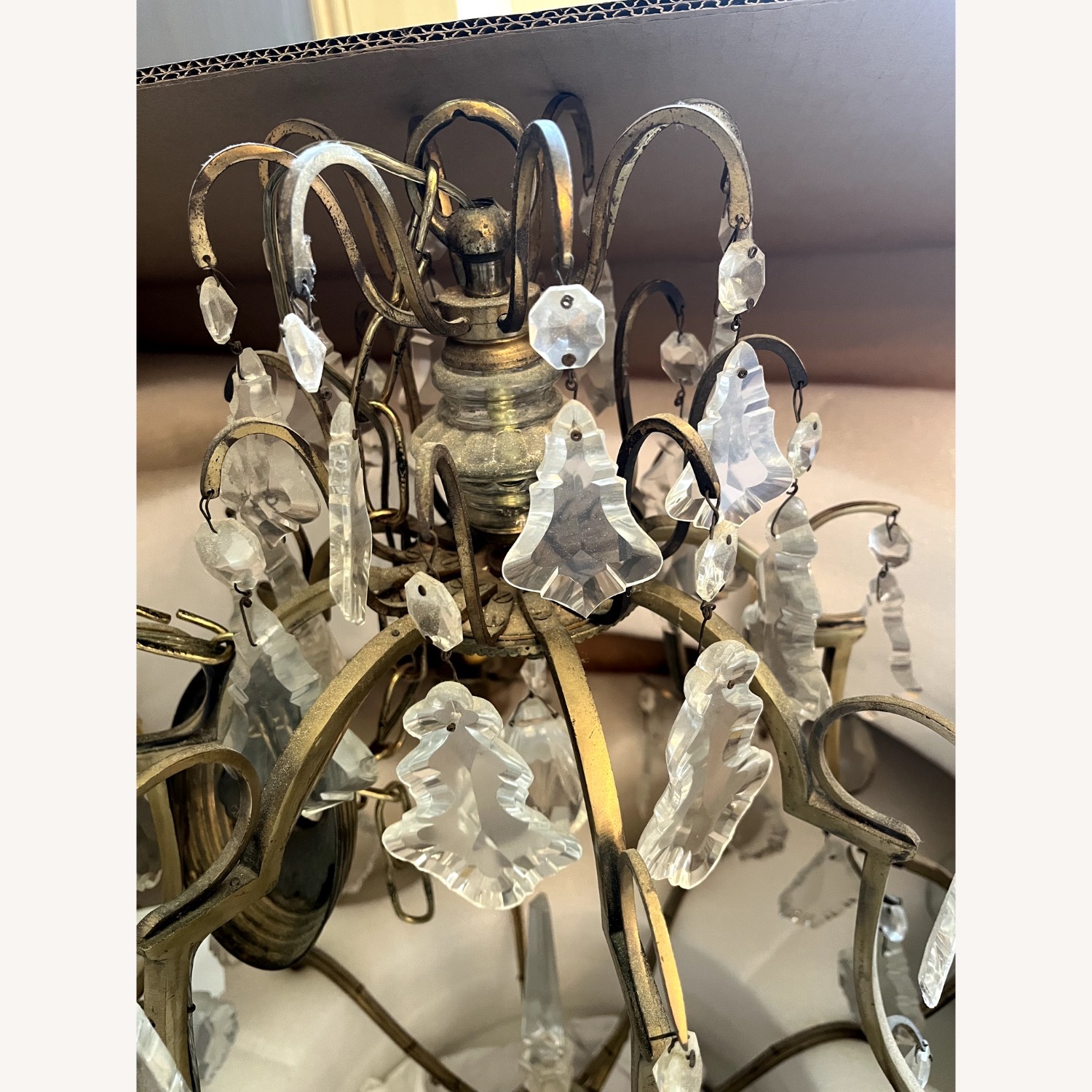 Antique Brass Chandelier with Crystals - image-7