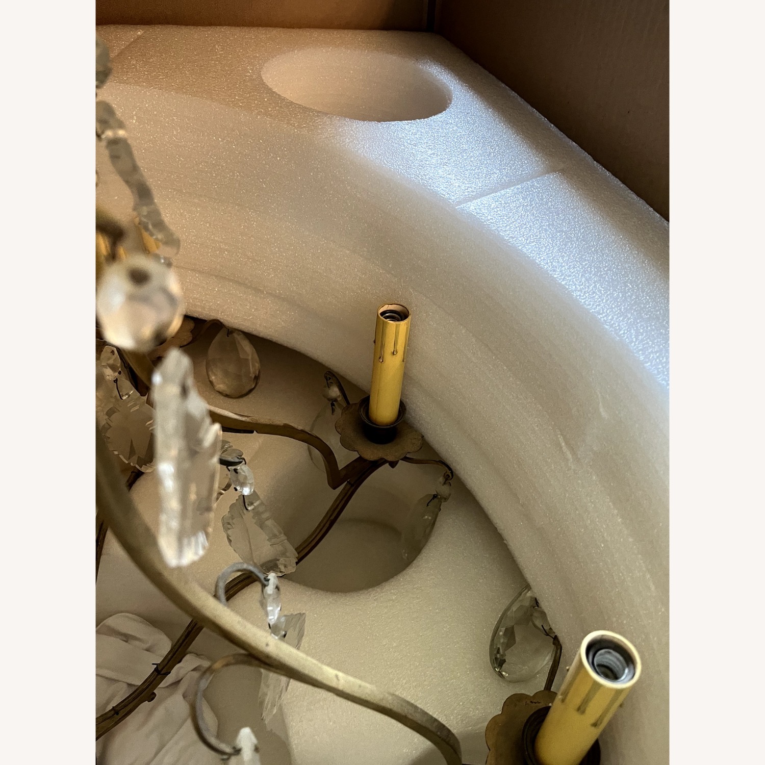 Antique Brass Chandelier with Crystals - image-5