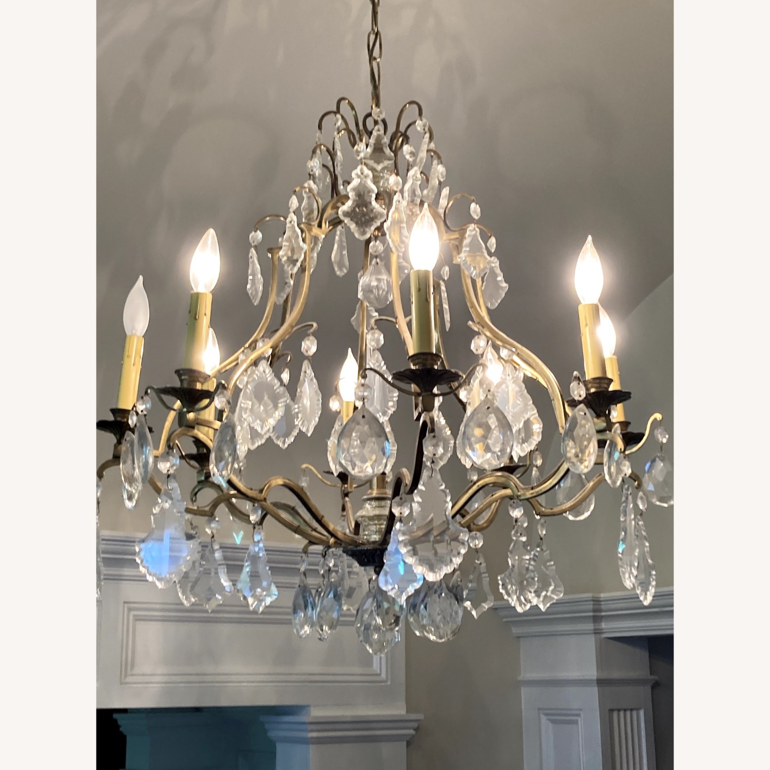 Antique Brass Chandelier with Crystals - image-2