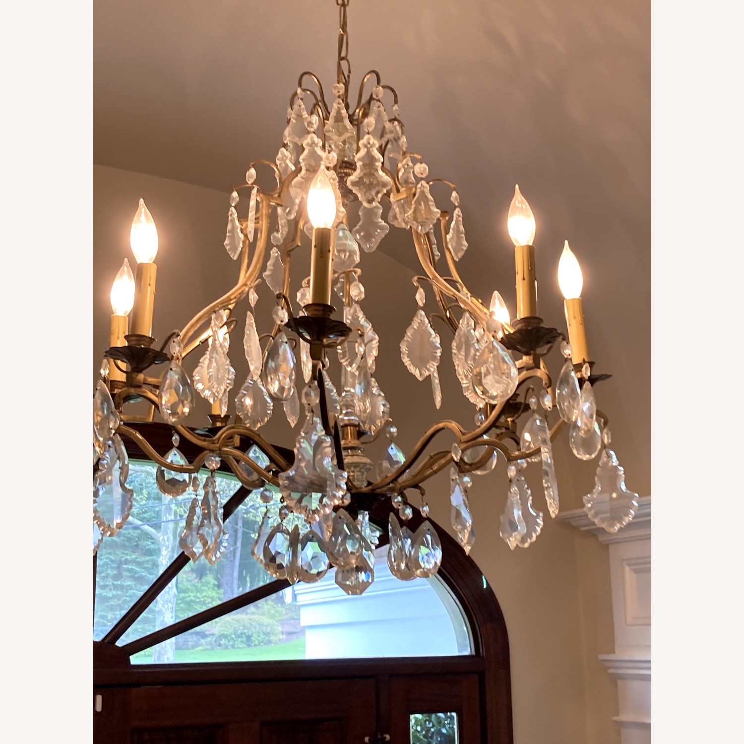 Antique Brass Chandelier with Crystals - image-1